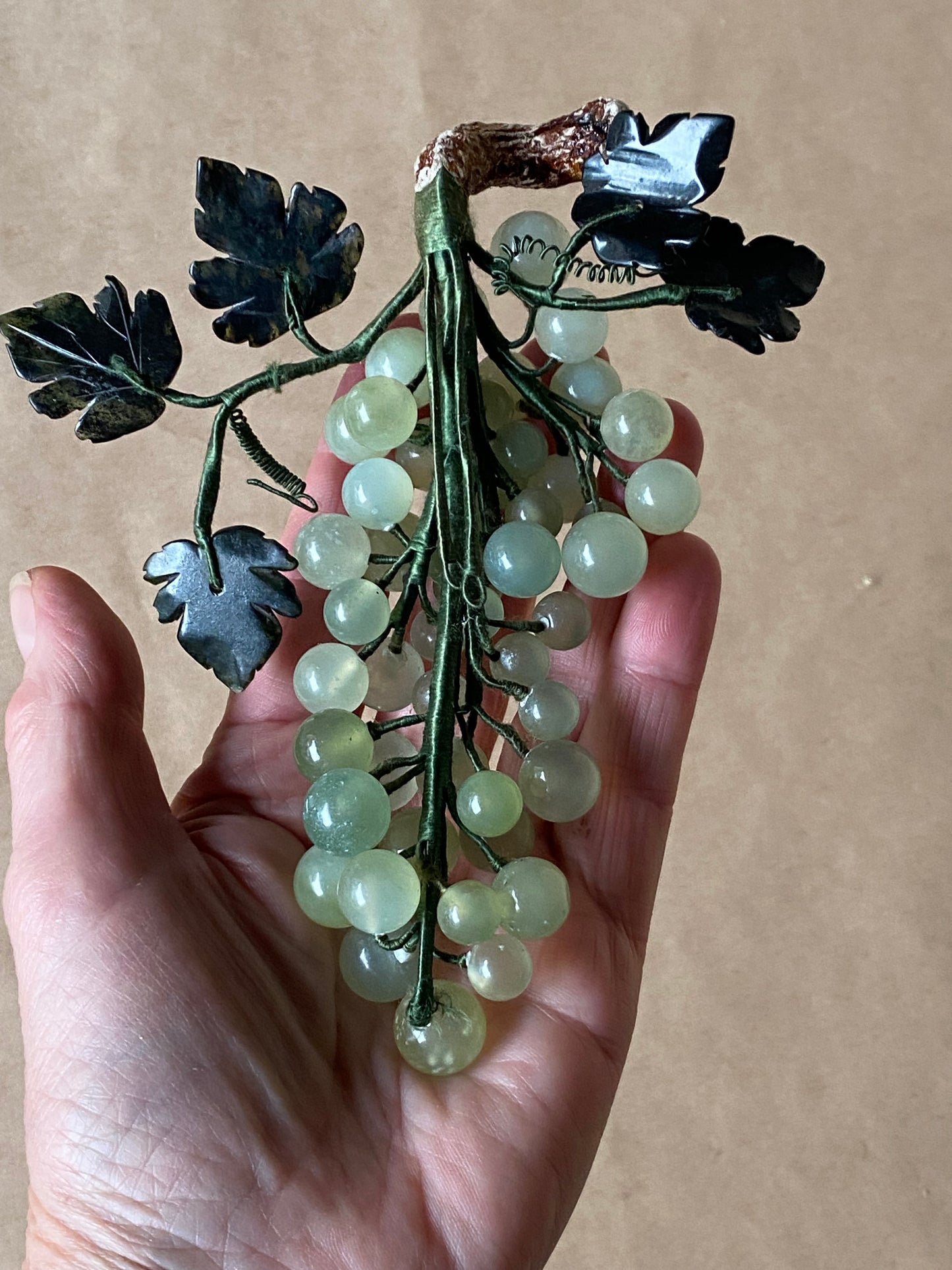 Vintage Chinese Celadon Green Jade Grapes (2) 1950s/1960s
