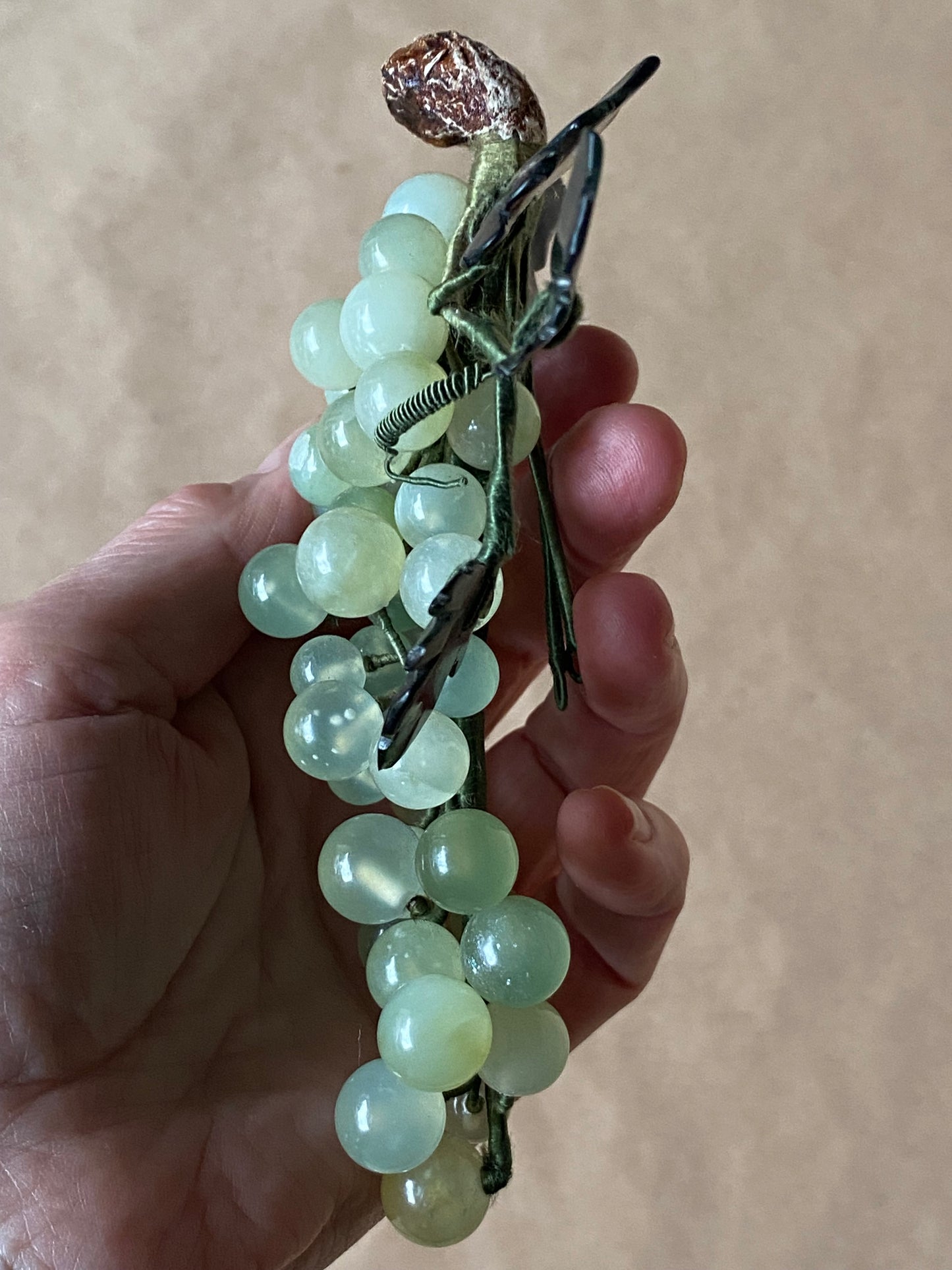 Vintage Chinese Celadon Green Jade Grapes (2) 1950s/1960s