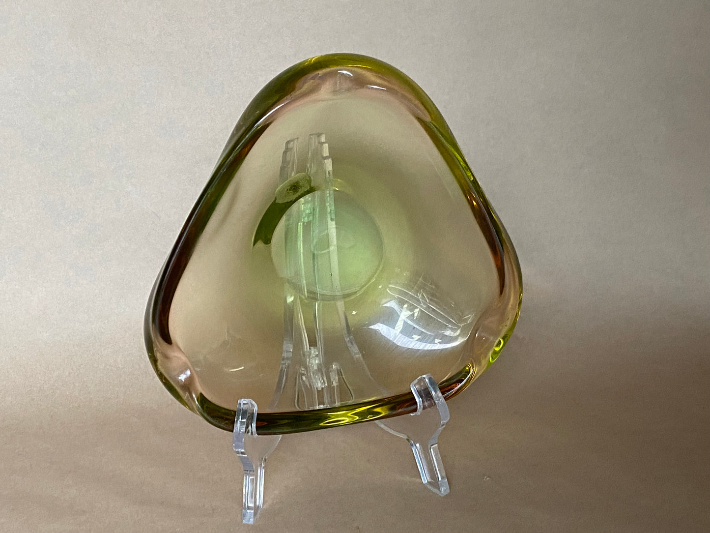 Bohemia Glass Czechoslovakia Uranium glass bowl with original sticker