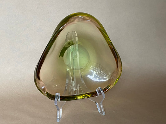 Bohemia Glass Czechoslovakia Uranium glass bowl with original sticker
