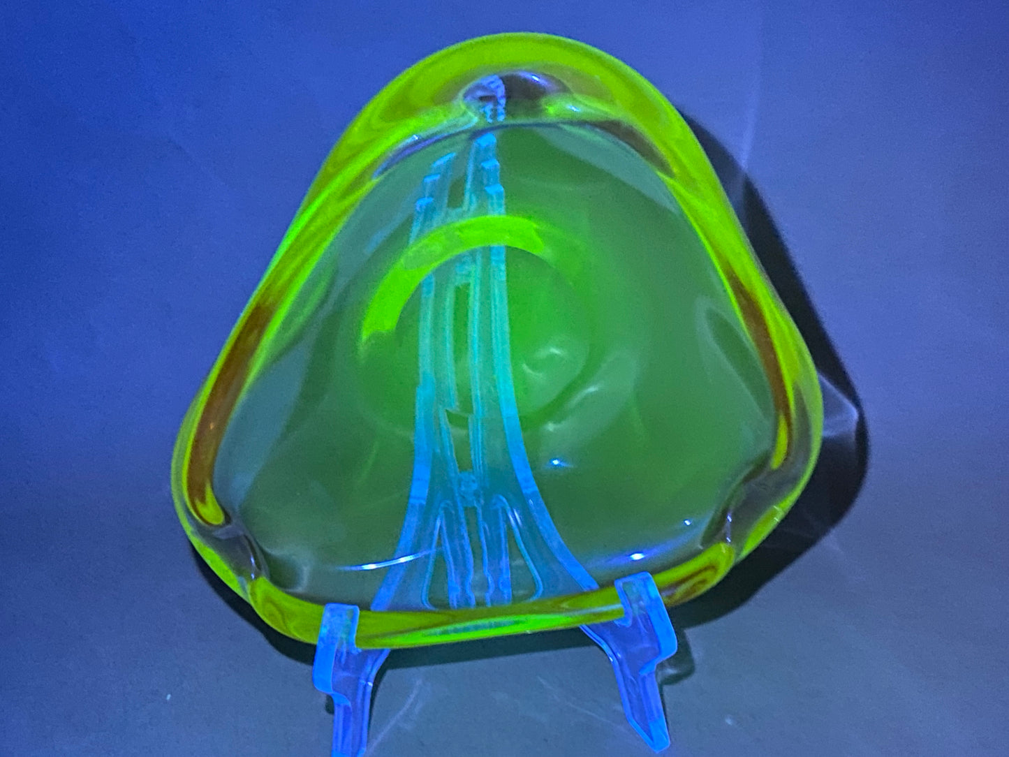 Bohemia Glass Czechoslovakia Uranium glass bowl with original sticker