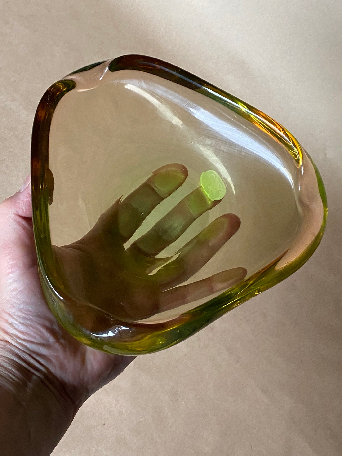 Bohemia Glass Czechoslovakia Uranium glass bowl with original sticker