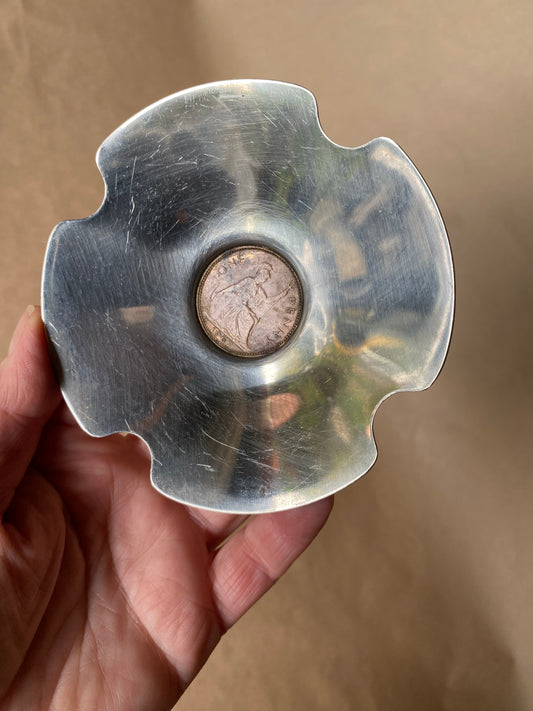 Vintage English Old Hall dish with 1967 penny
