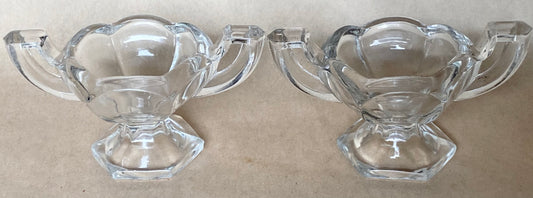 Set of 2 glass 1920s Chippendale Trophy salt pots