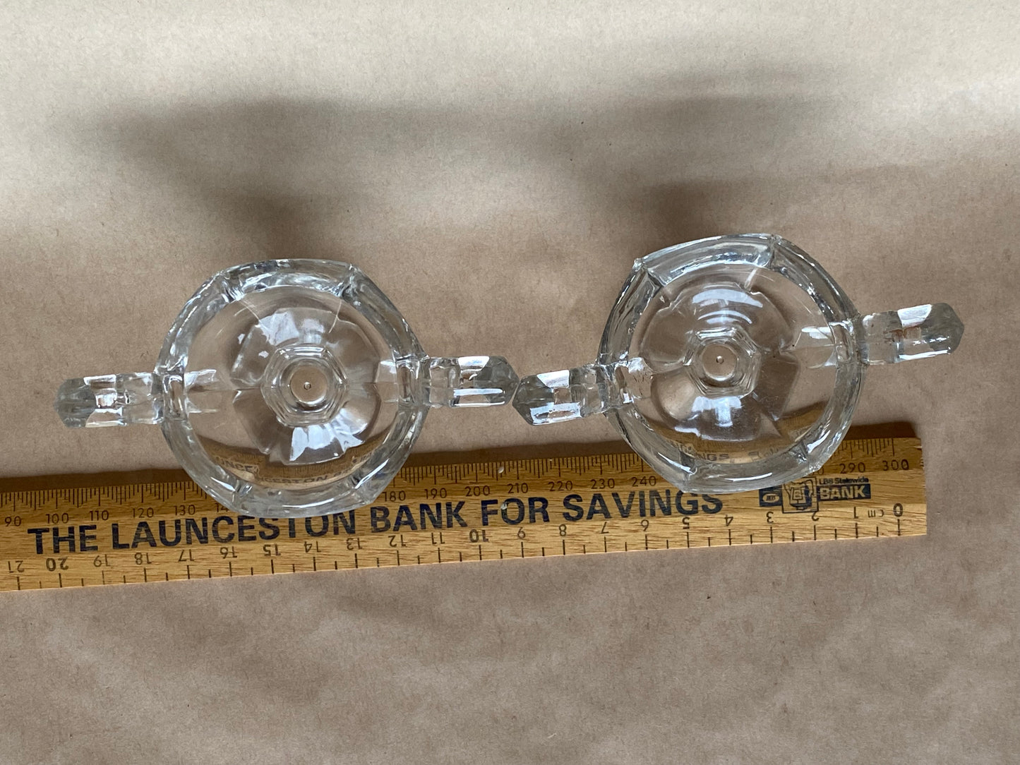 Set of 2 glass 1920s Chippendale Trophy salt pots