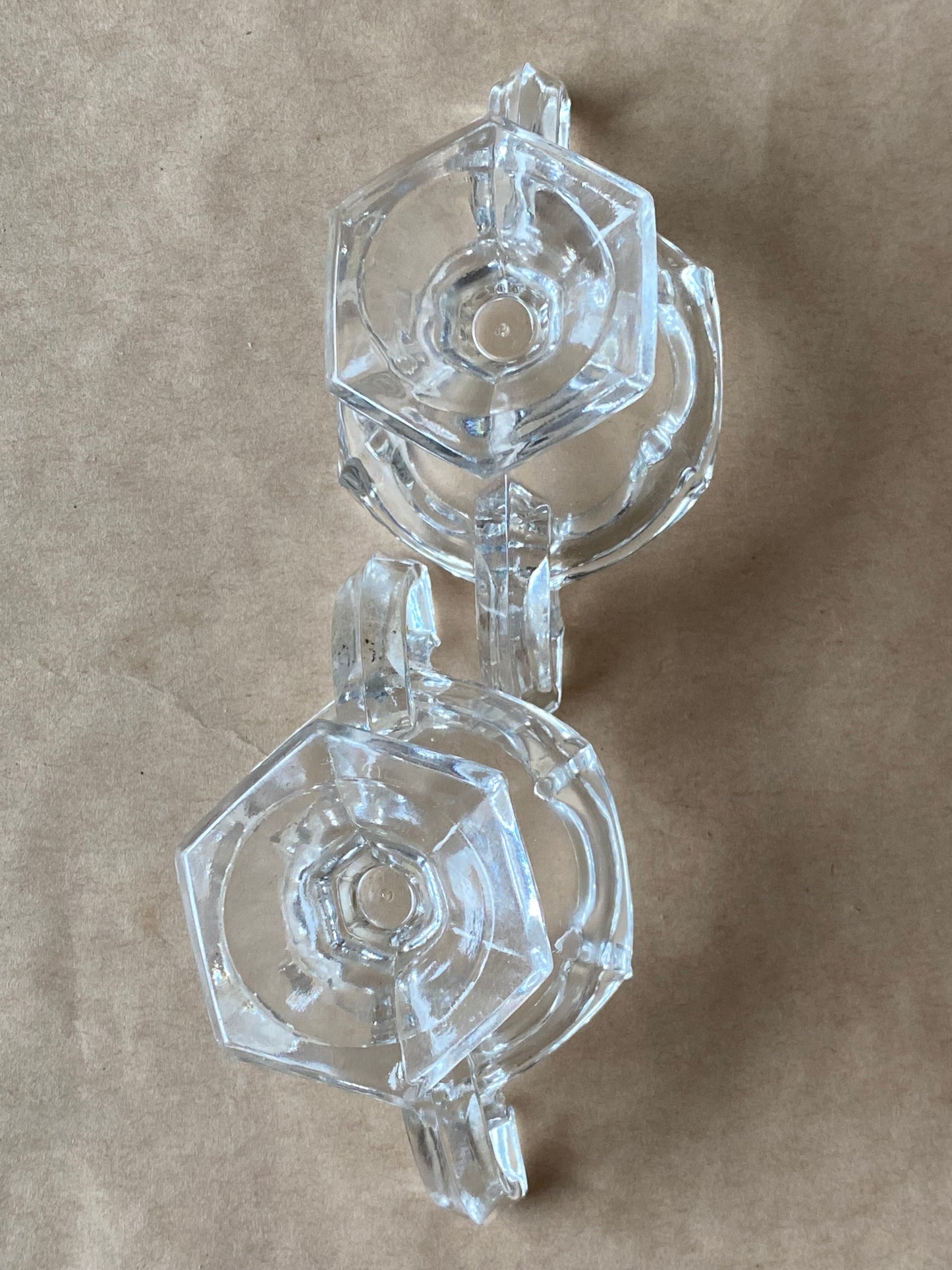 Set of 2 glass 1920s Chippendale Trophy salt pots