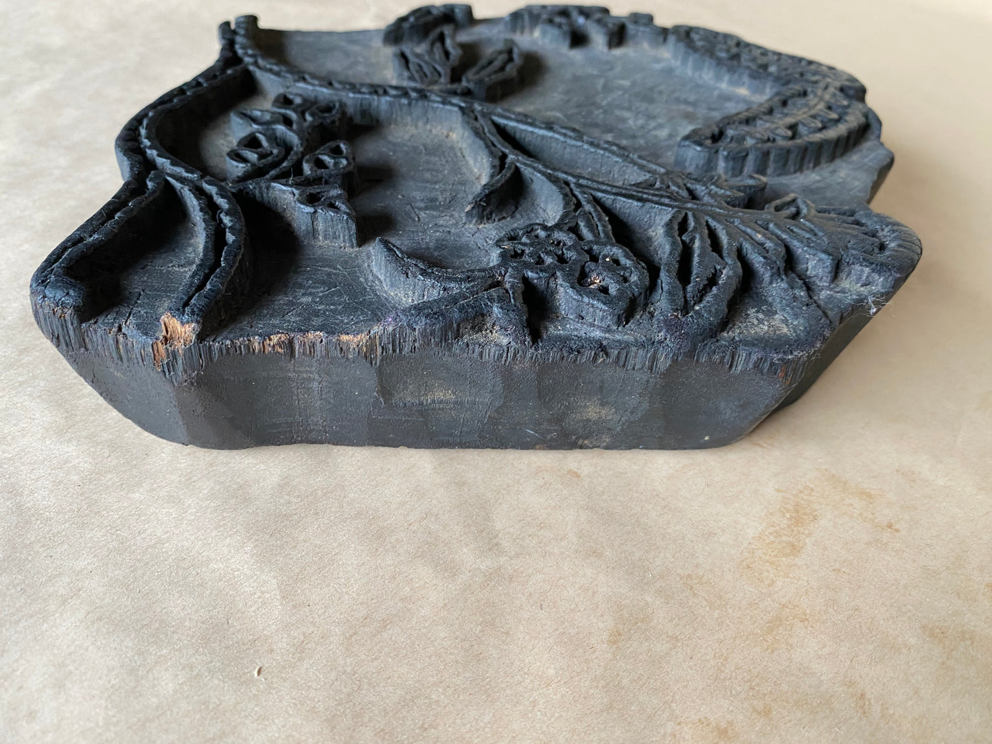 Vintage wooden hand carved textile printing block