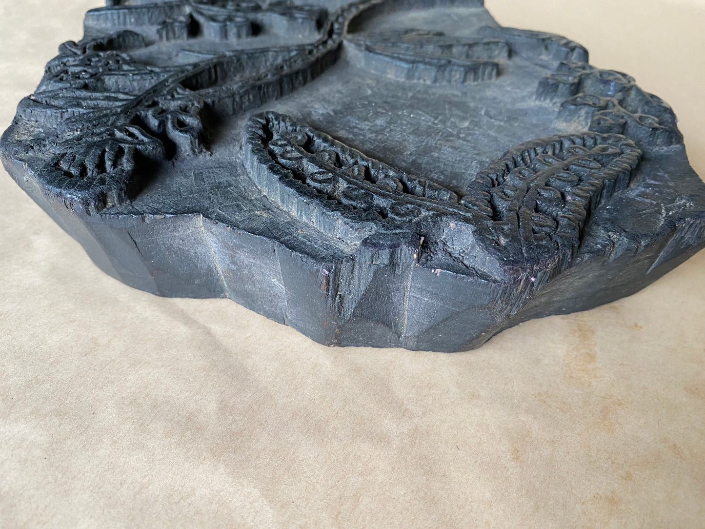 Vintage wooden hand carved textile printing block