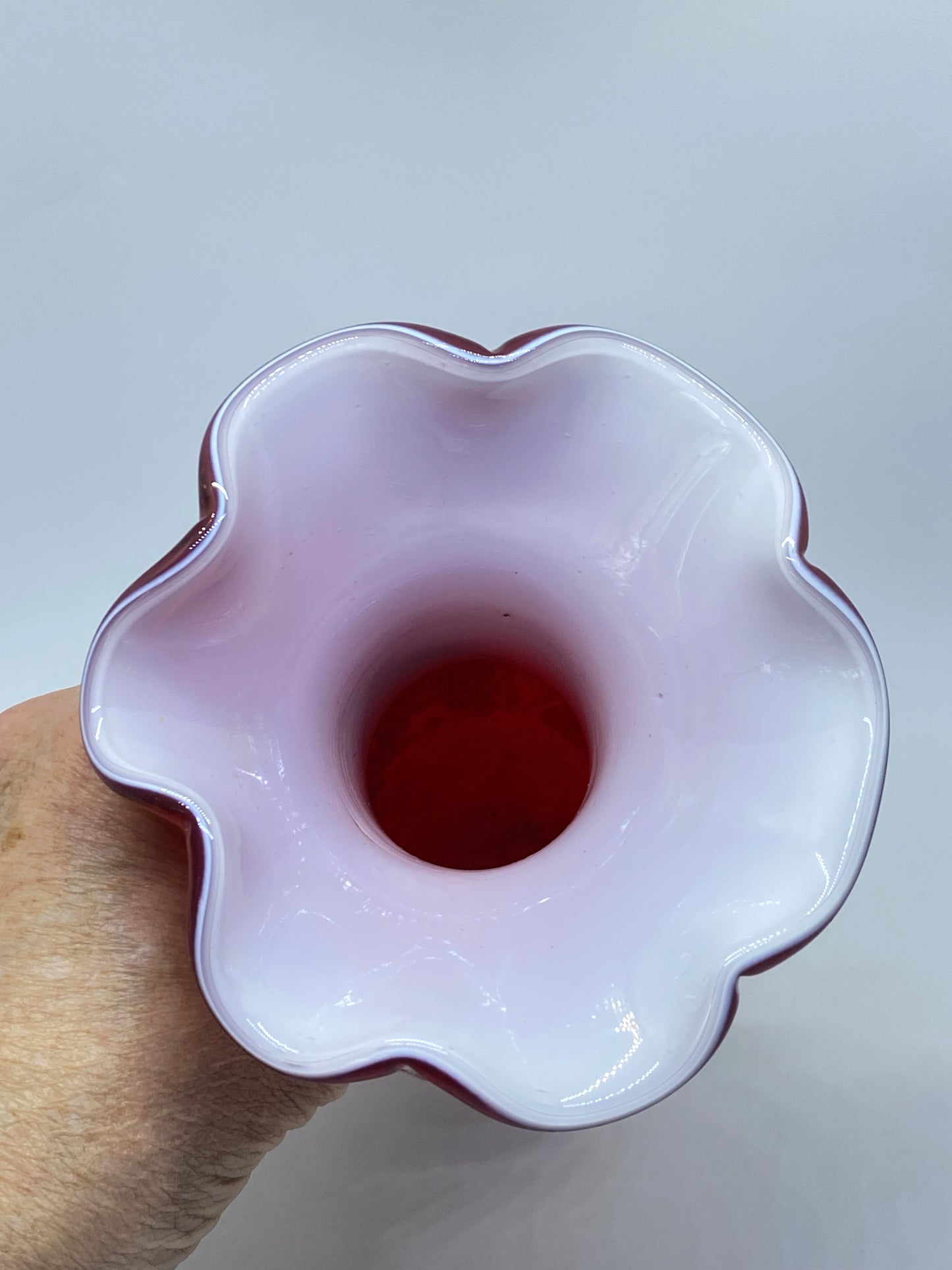 Stevens & Williams Art Glass Vase Vintage Applied Glass Cased Ruffle Blown Glass