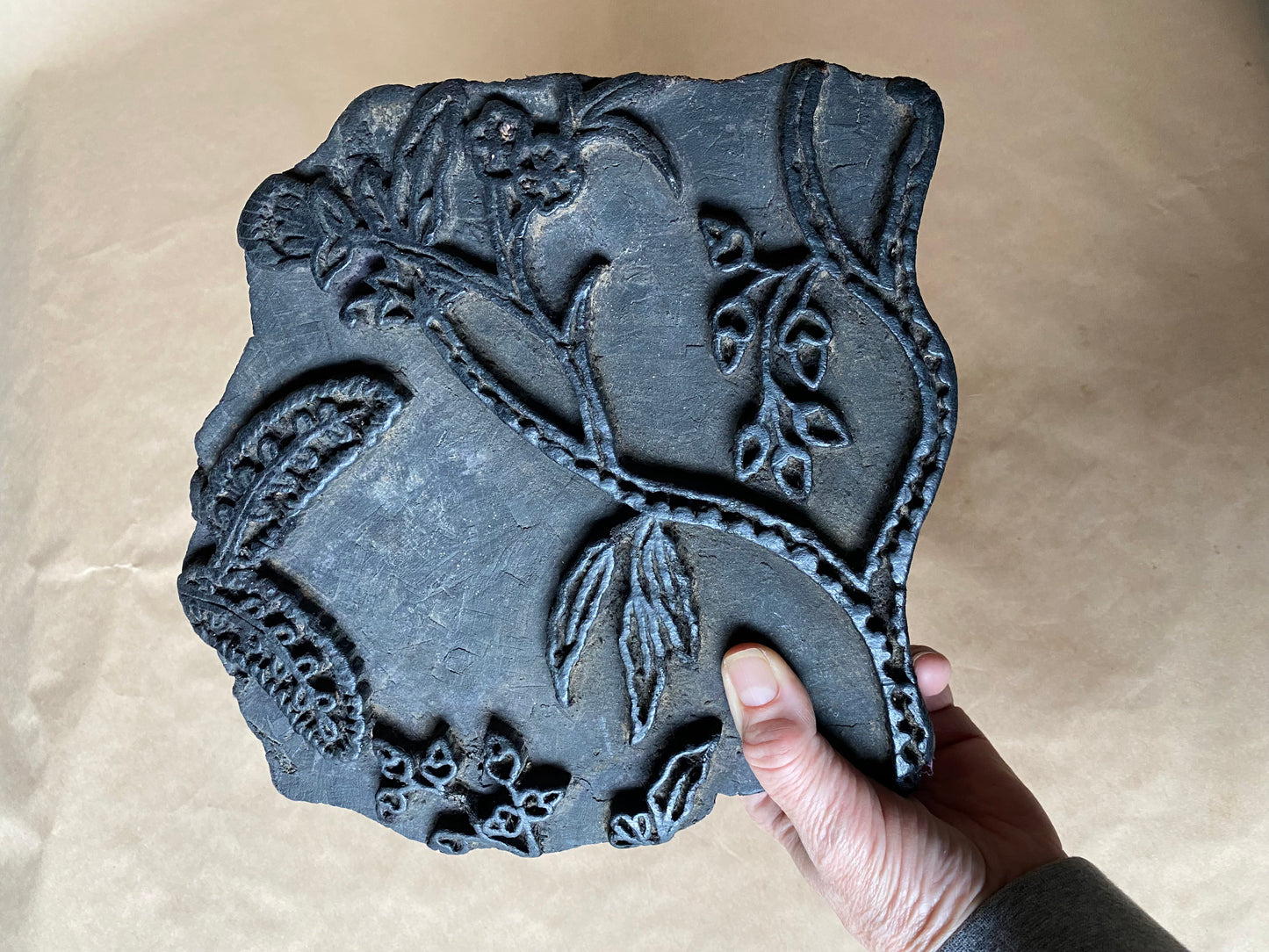Vintage wooden hand carved textile printing block