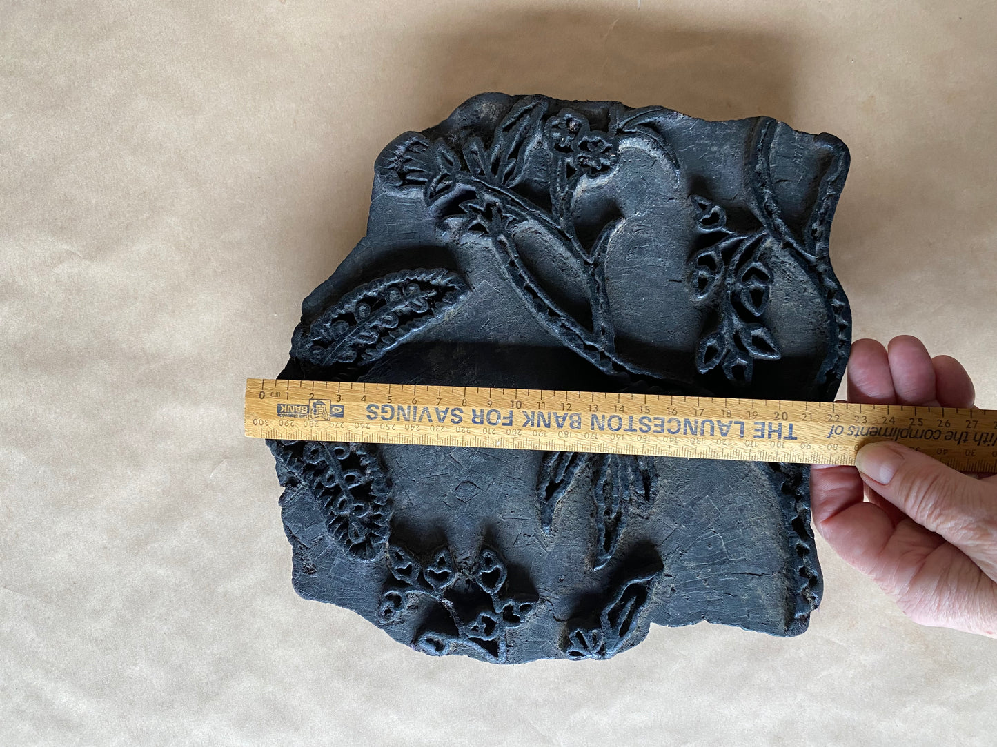 Vintage wooden hand carved textile printing block