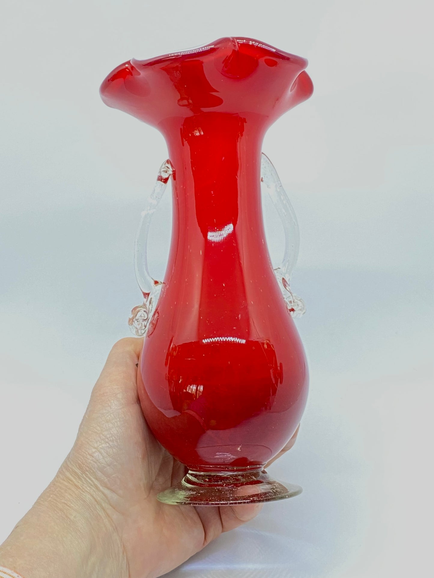 Stevens & Williams Art Glass Vase Vintage Applied Glass Cased Ruffle Blown Glass