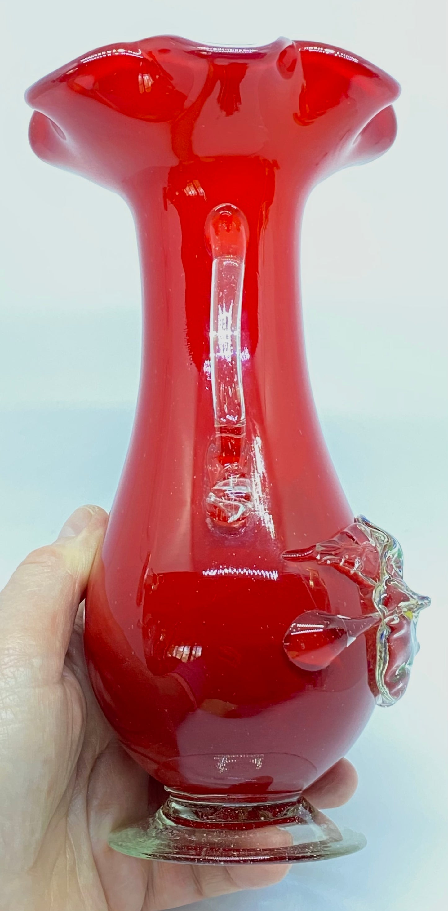 Stevens & Williams Art Glass Vase Vintage Applied Glass Cased Ruffle Blown Glass