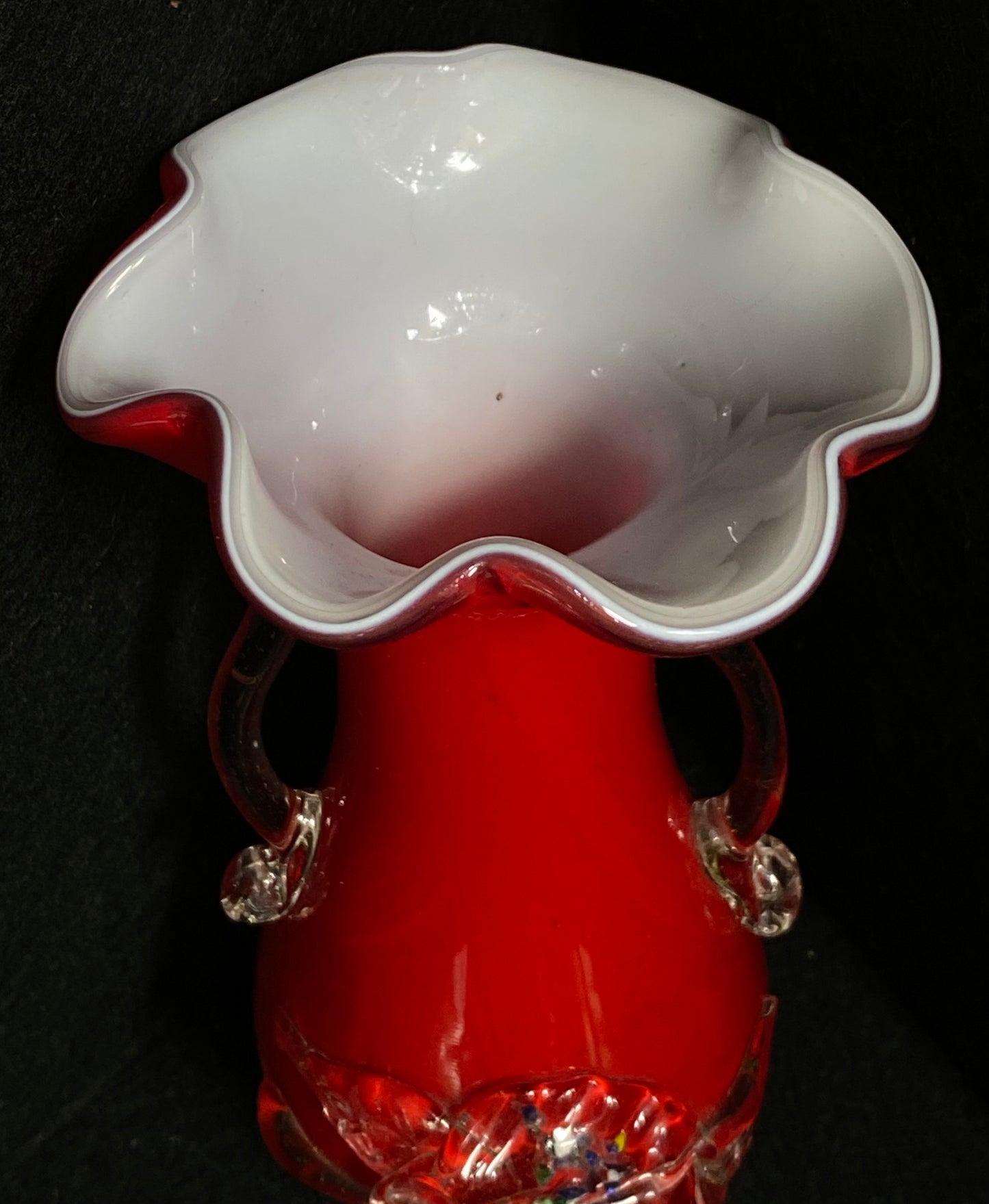 Stevens & Williams Art Glass Vase Vintage Applied Glass Cased Ruffle Blown Glass