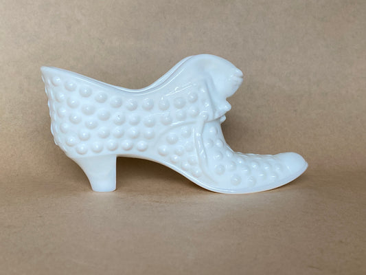 Vintage Fenton Art Glass "cat head" slipper in white milk glass