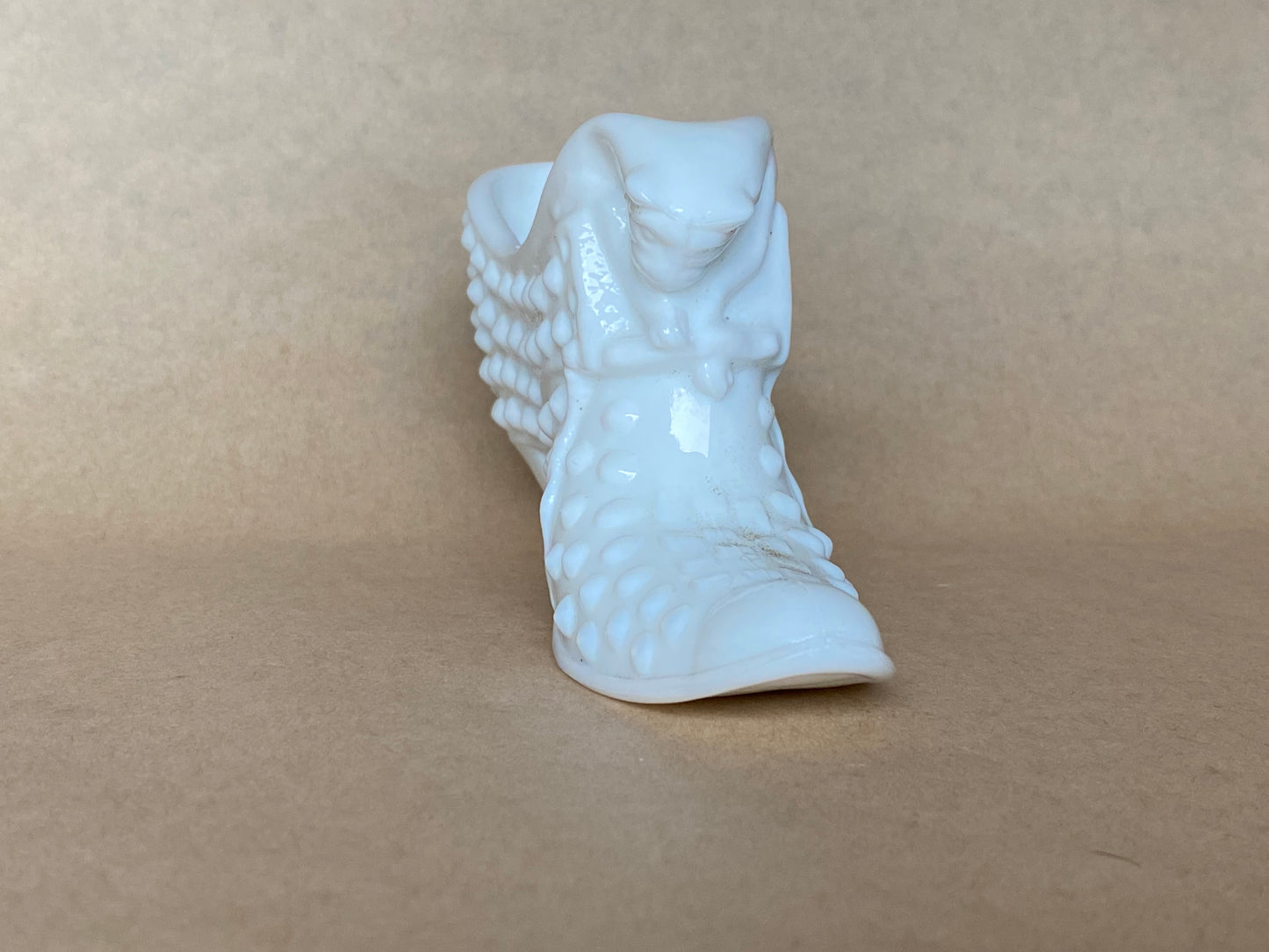 Vintage Fenton Art Glass "cat head" slipper in white milk glass