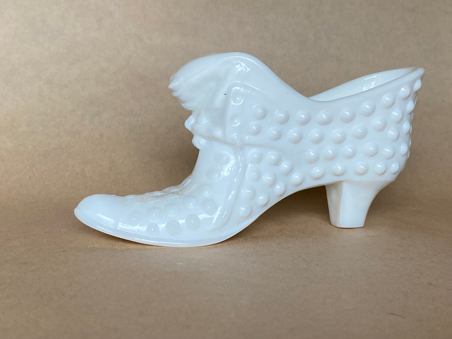 Vintage Fenton Art Glass "cat head" slipper in white milk glass