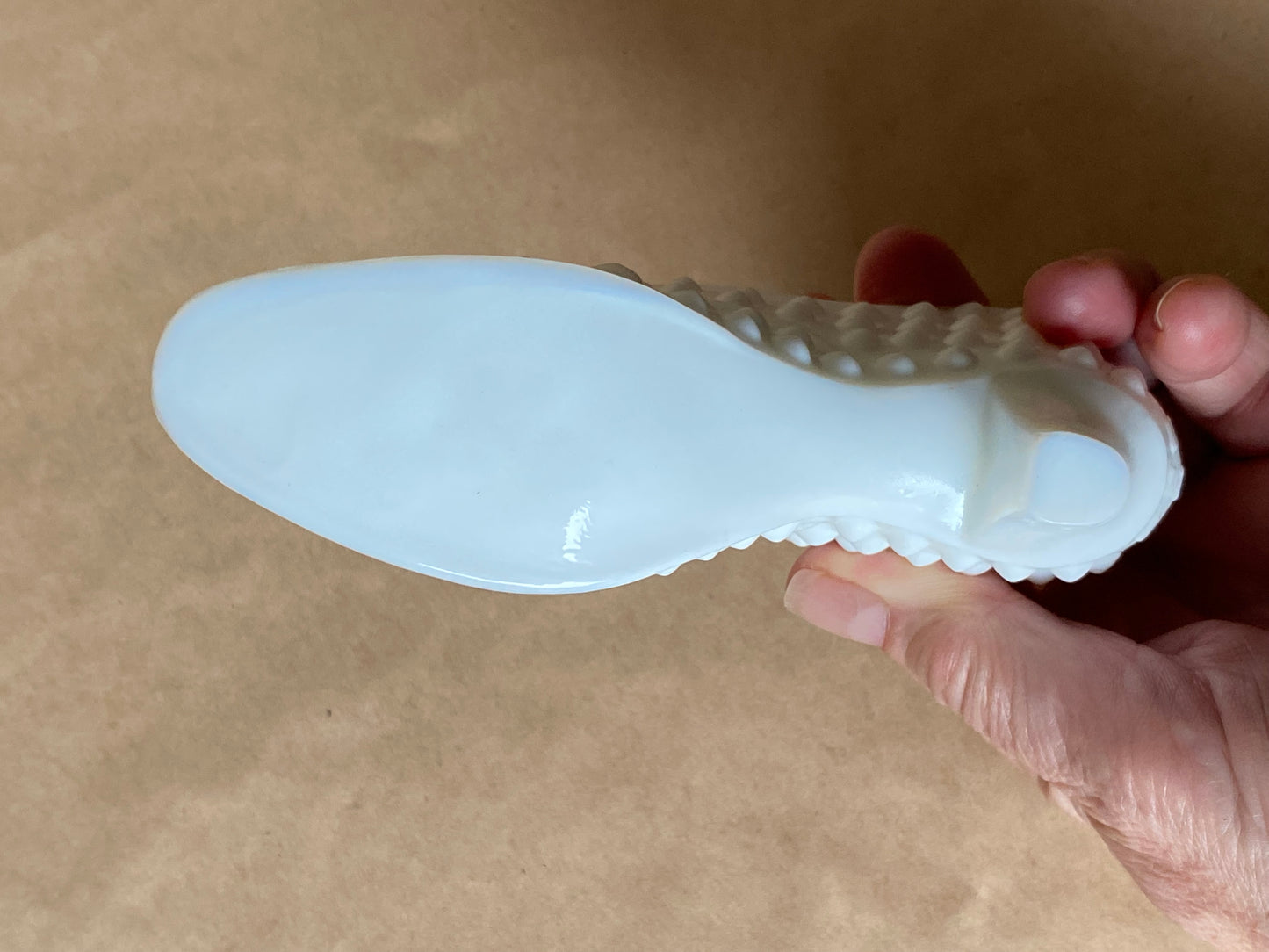 Vintage Fenton Art Glass "cat head" slipper in white milk glass
