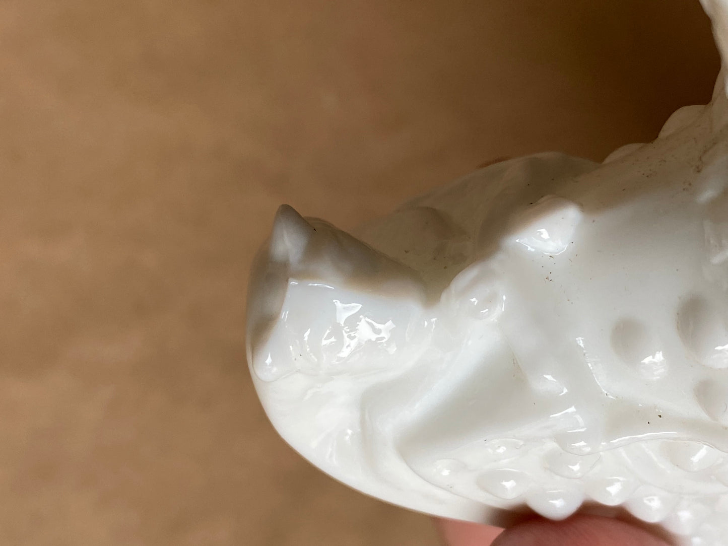 Vintage Fenton Art Glass "cat head" slipper in white milk glass