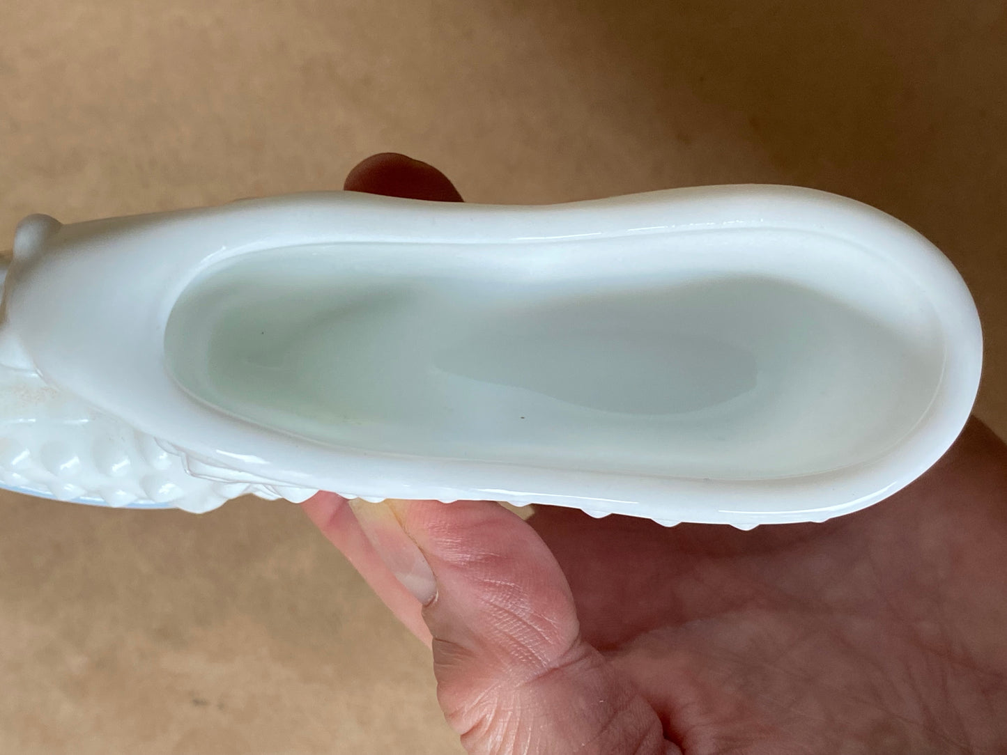 Vintage Fenton Art Glass "cat head" slipper in white milk glass