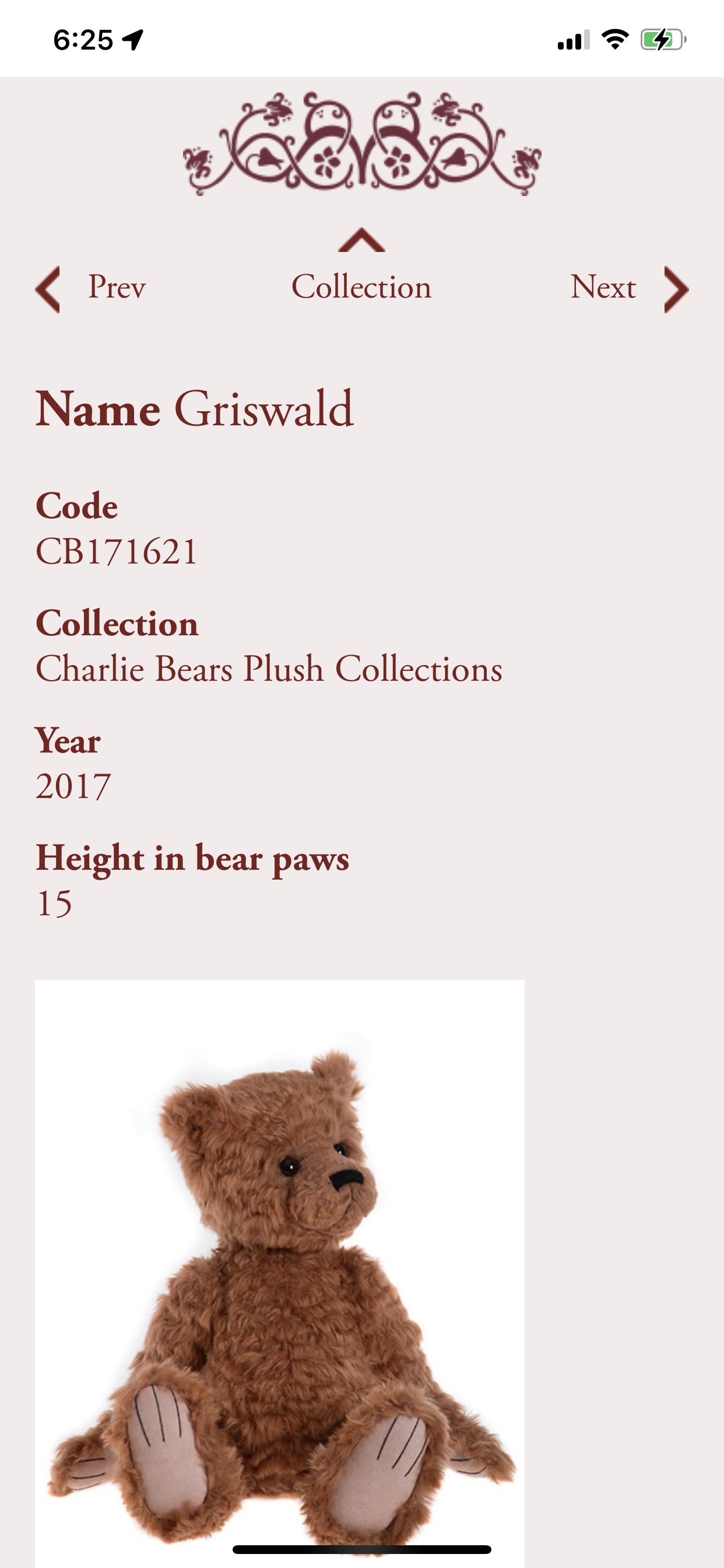 Charlie Bear - growling Griswald by Heather Lyell 2017 collection