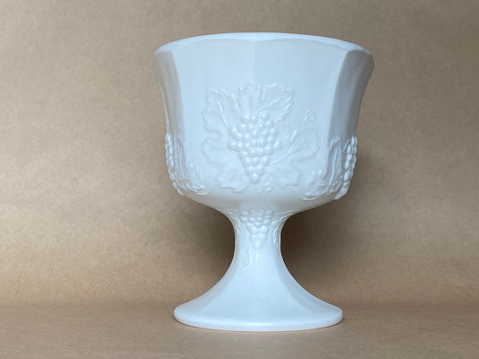 Indiana USA Glass Harvest Grape white milk glass pedestal compote bowl