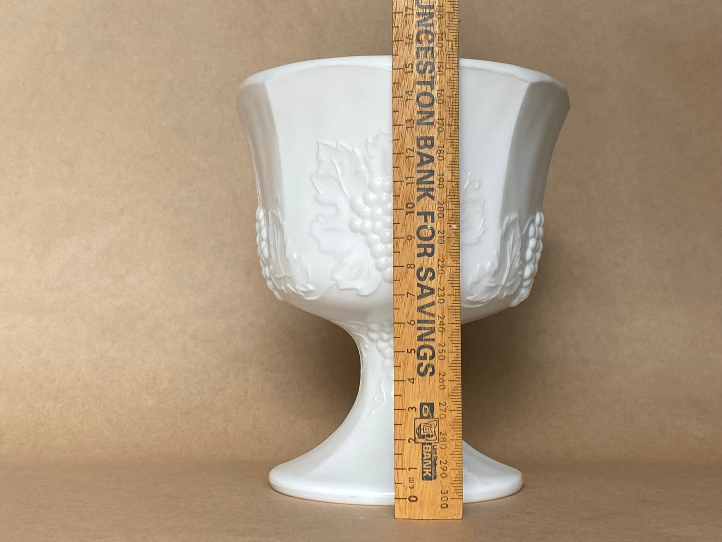 Indiana USA Glass Harvest Grape white milk glass pedestal compote bowl