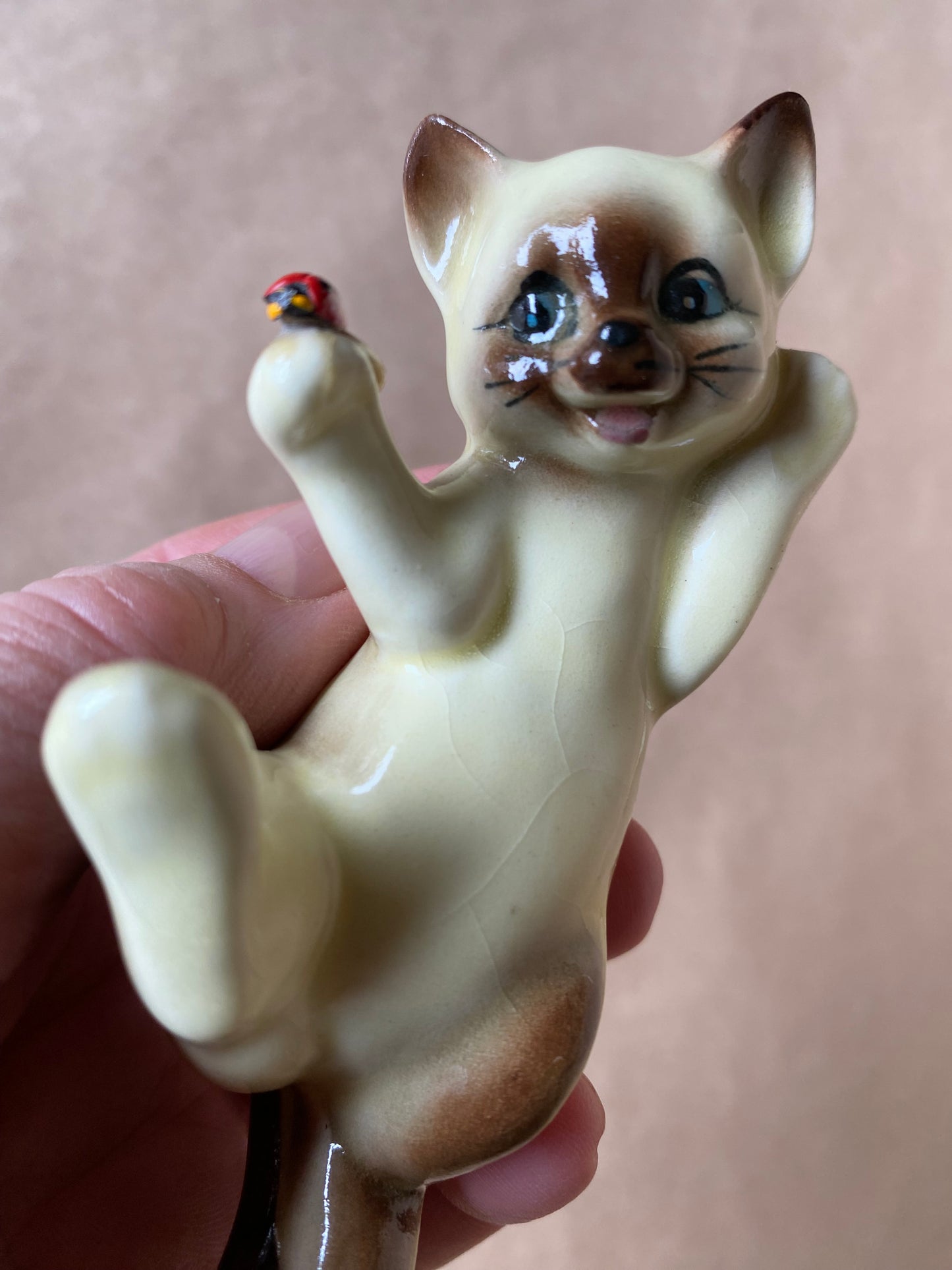 Vintage set of 3 Siamese Cats with ladybirds figurines