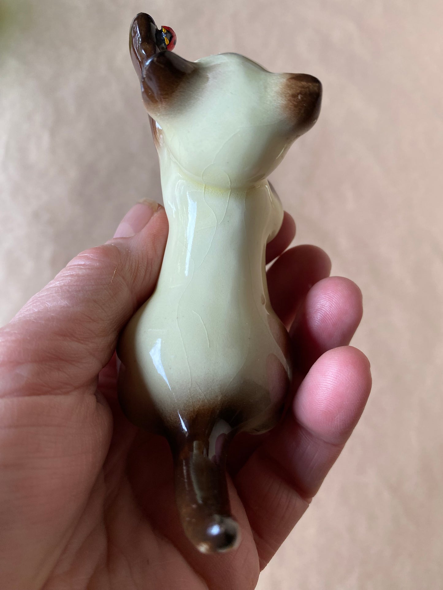 Vintage set of 3 Siamese Cats with ladybirds figurines