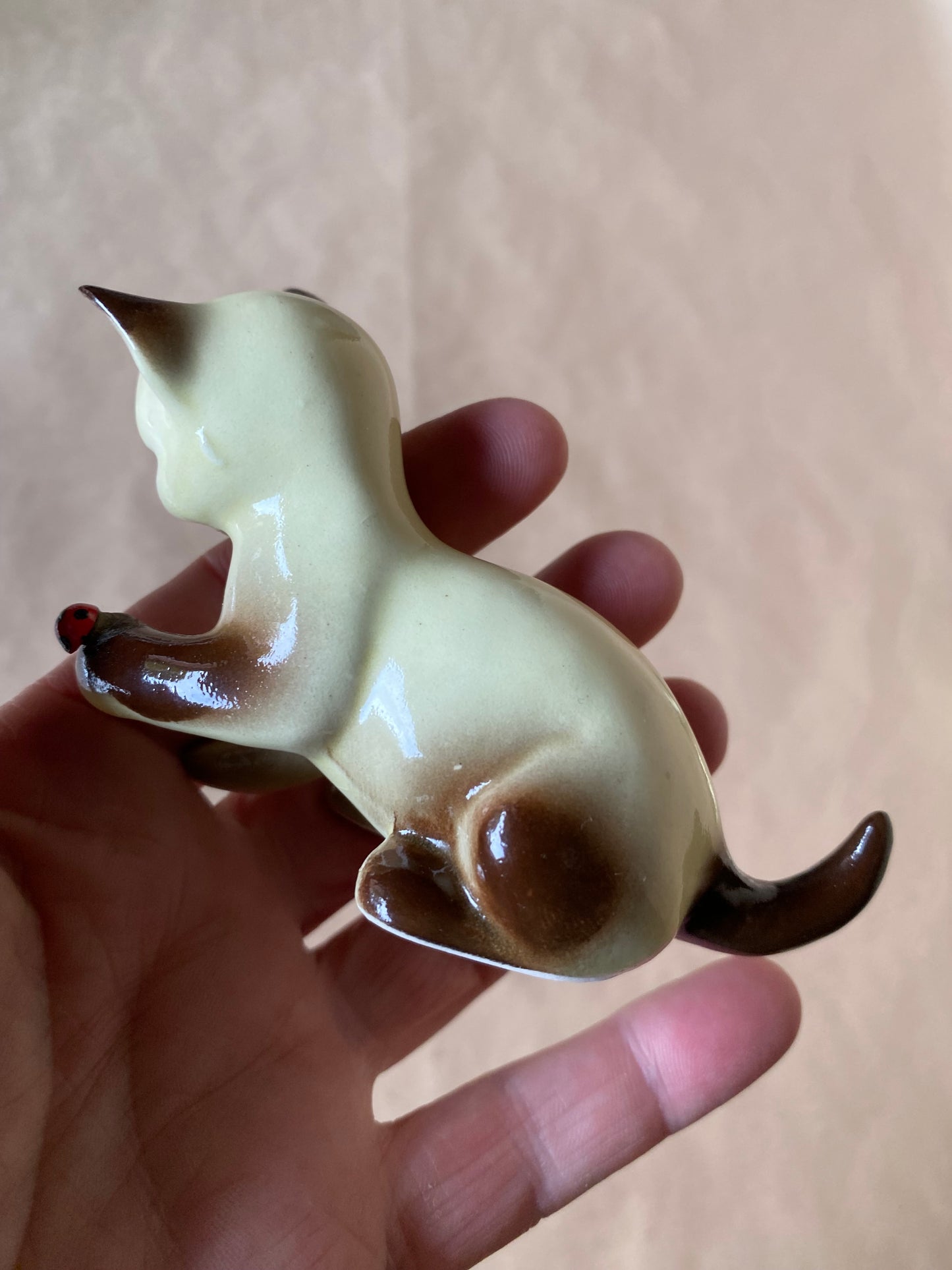 Vintage set of 3 Siamese Cats with ladybirds figurines