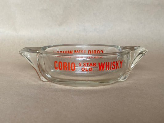 Vintage clear glass advertising ashtray for Corio 5 Star Old Whisky