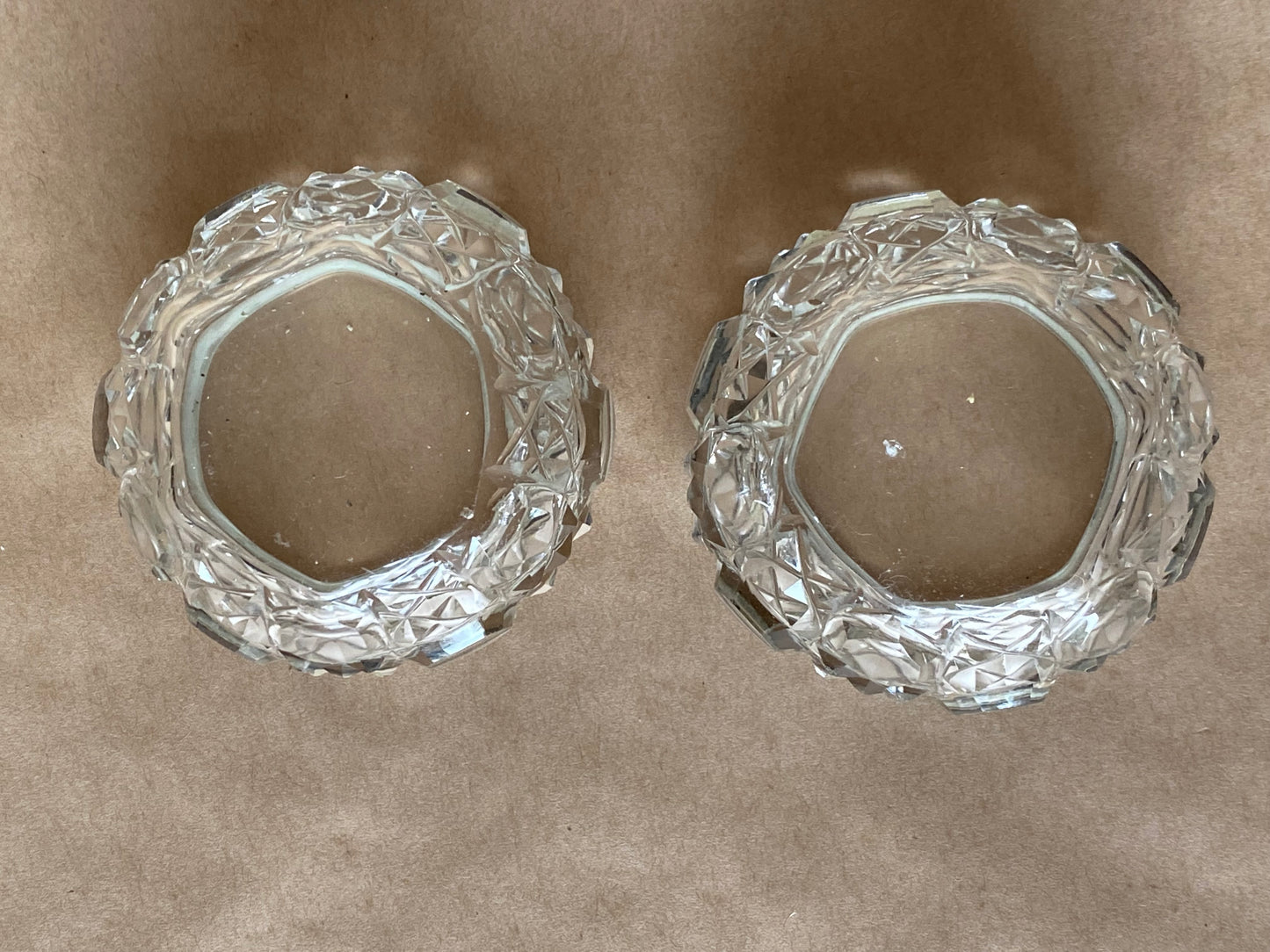 Antique crystal and sterling silver salt cellars - Hall Marked Silver
