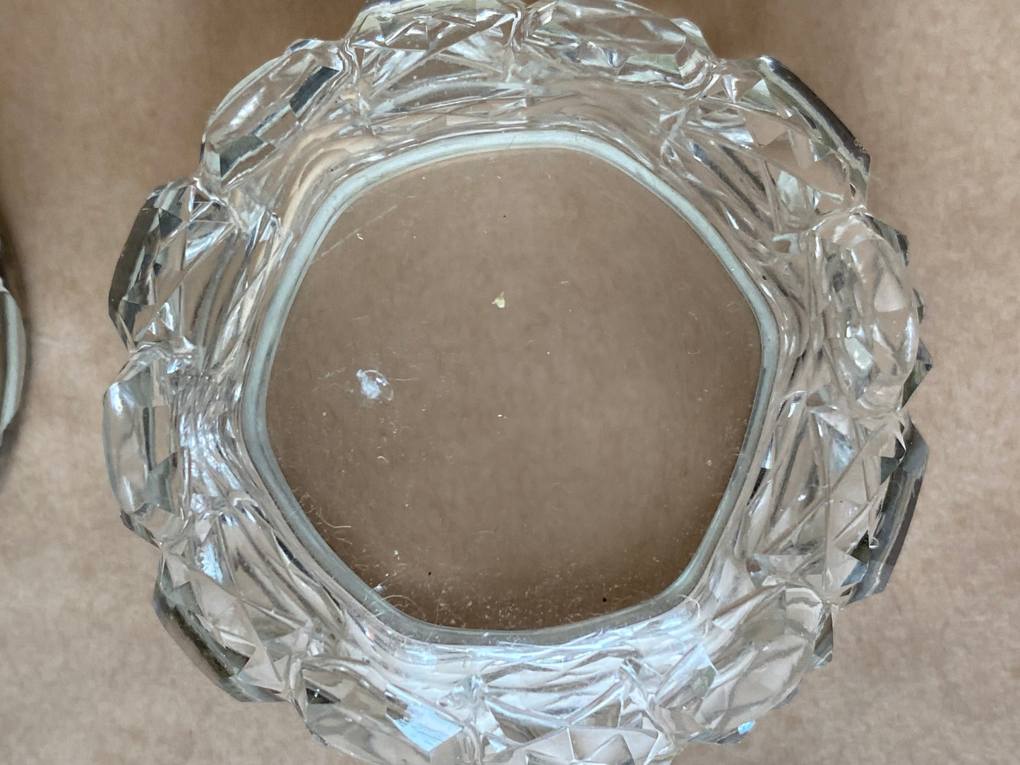 Antique crystal and sterling silver salt cellars - Hall Marked Silver