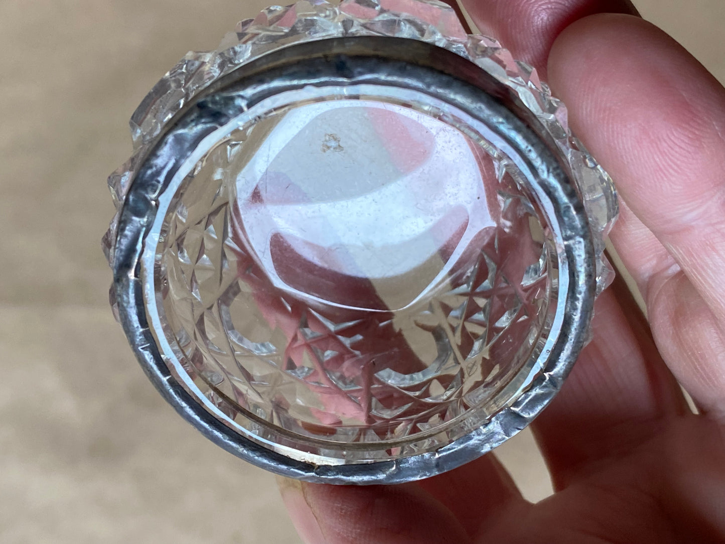 Antique crystal and sterling silver salt cellars - Hall Marked Silver