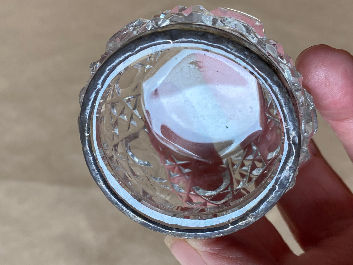 Antique crystal and sterling silver salt cellars - Hall Marked Silver