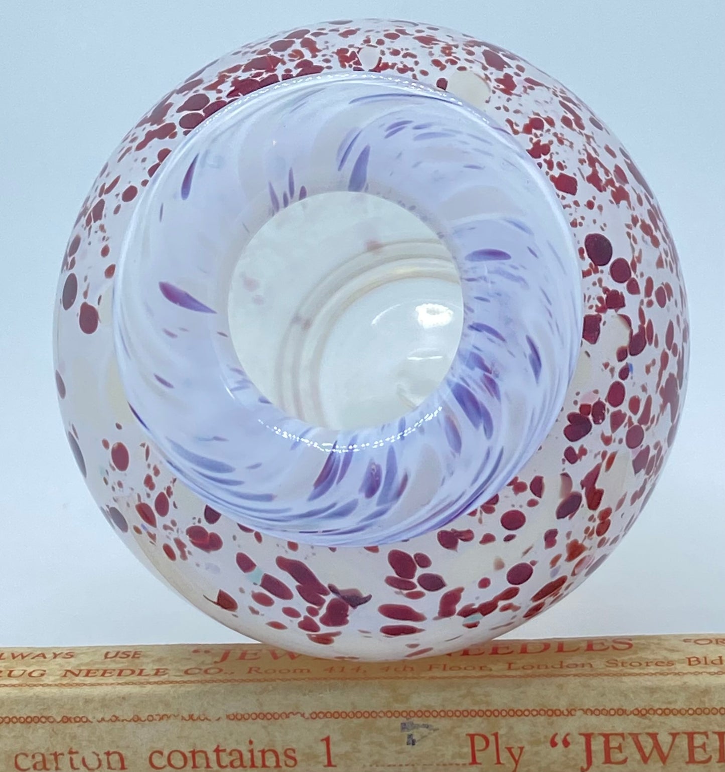 Michael Hook Studio Art glass vase /signed - - Red Speckled
