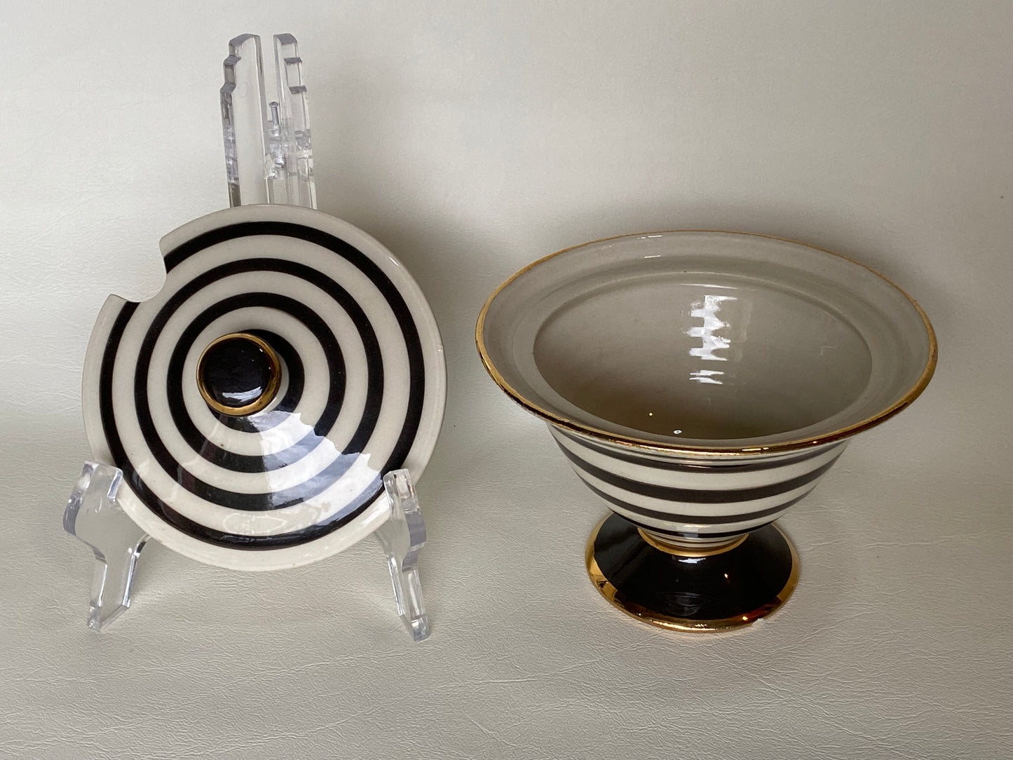 Lynley Northcott - Zebra striped ceramic sugar bowl with lid