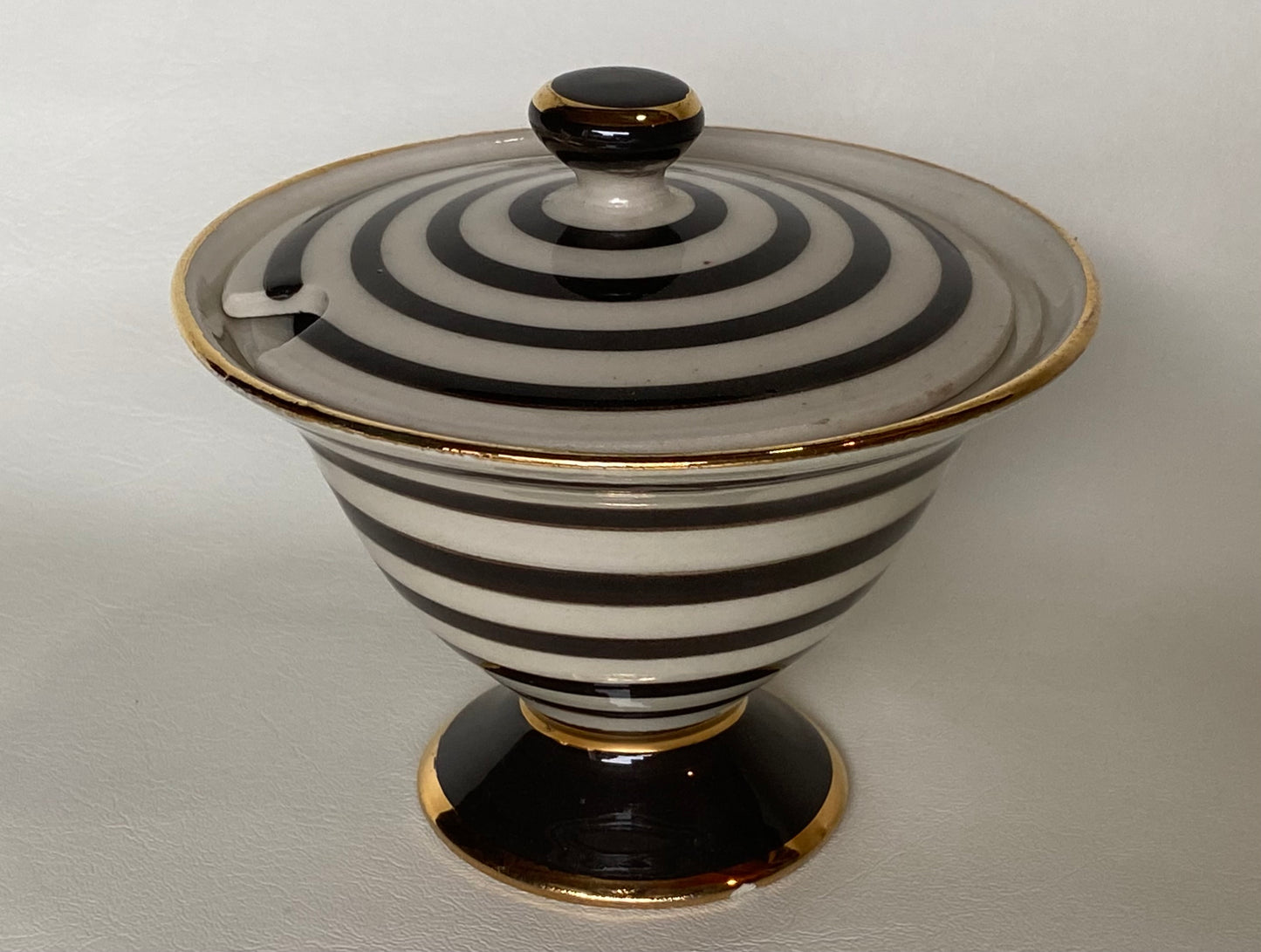 Lynley Northcott - Zebra striped ceramic sugar bowl with lid