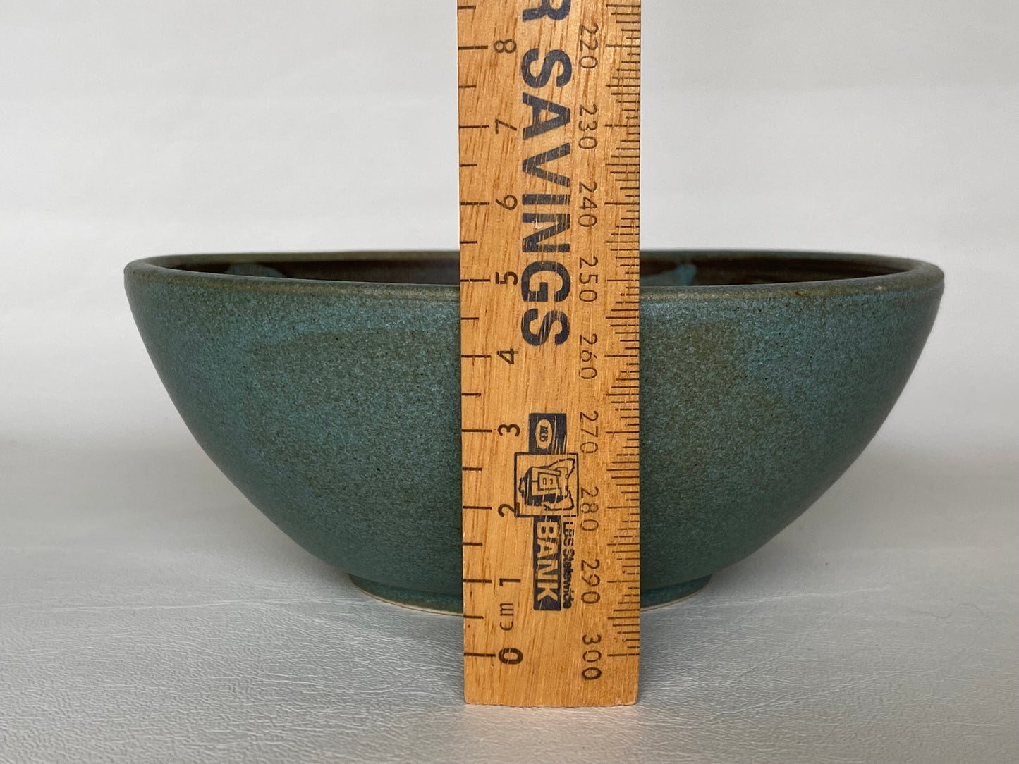 Studio pottery bowl - teal green incised - Judy Kuyer