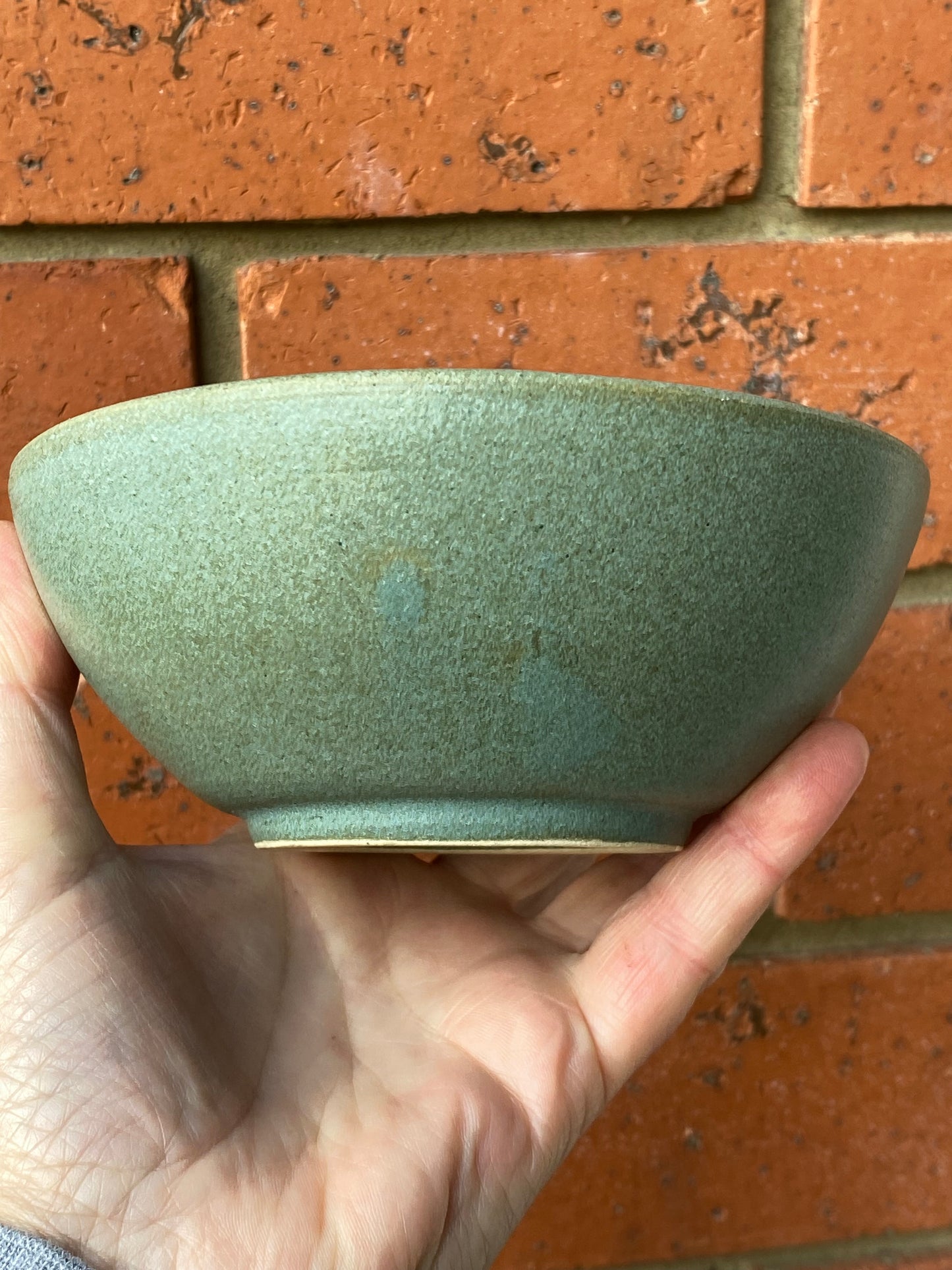 Studio pottery bowl - teal green incised - Judy Kuyer