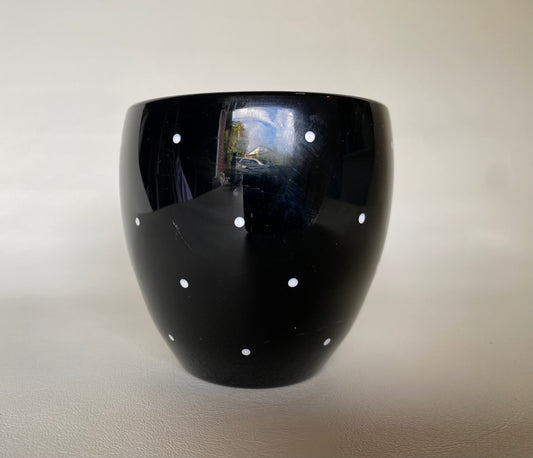 Vintage black glass with polka dots vase - England