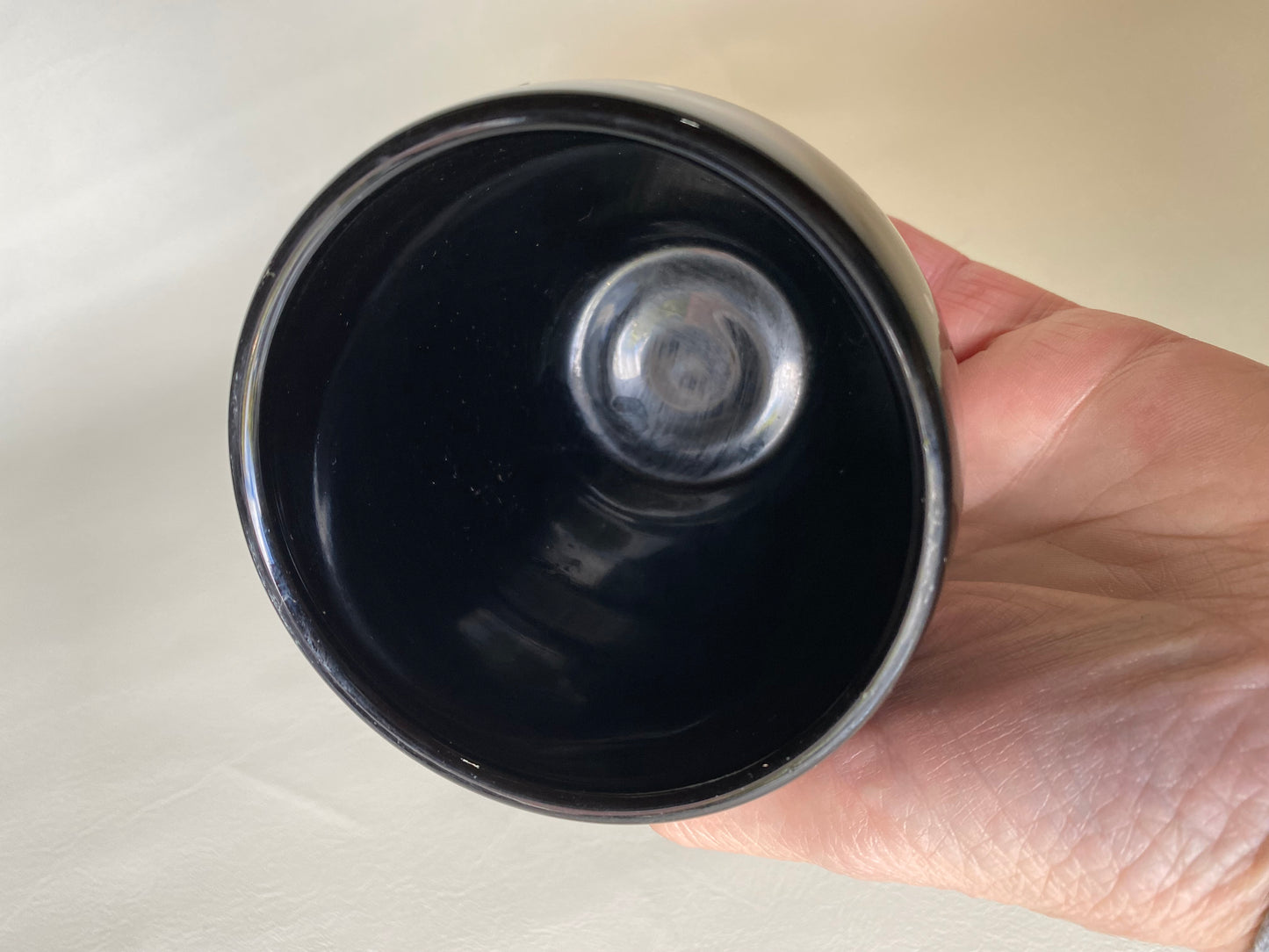 Vintage black glass with polka dots vase - England