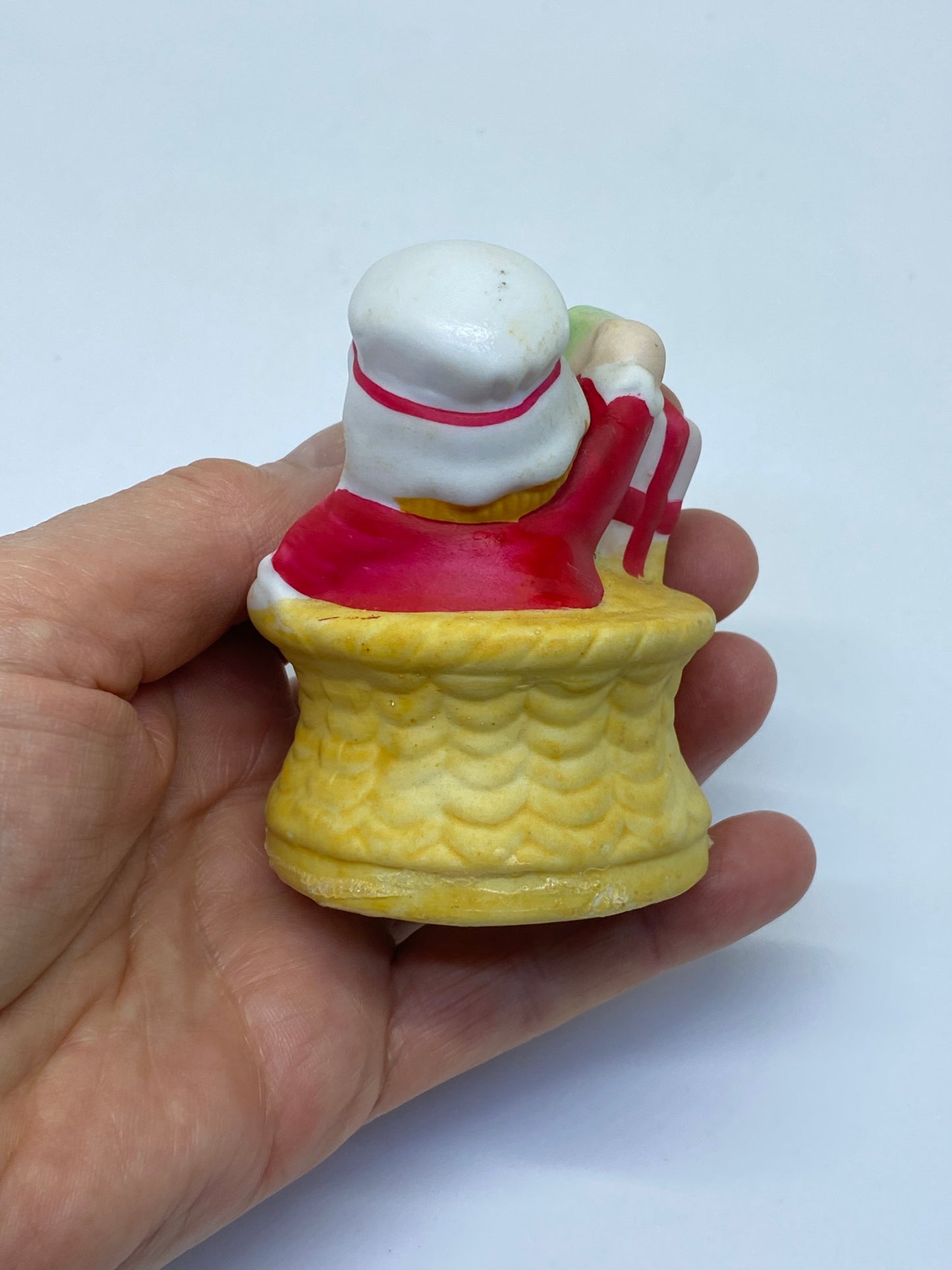 1970s/80s Christmas ornament ceramic/bisque bell - Toys in basket - Jasco Taiwan