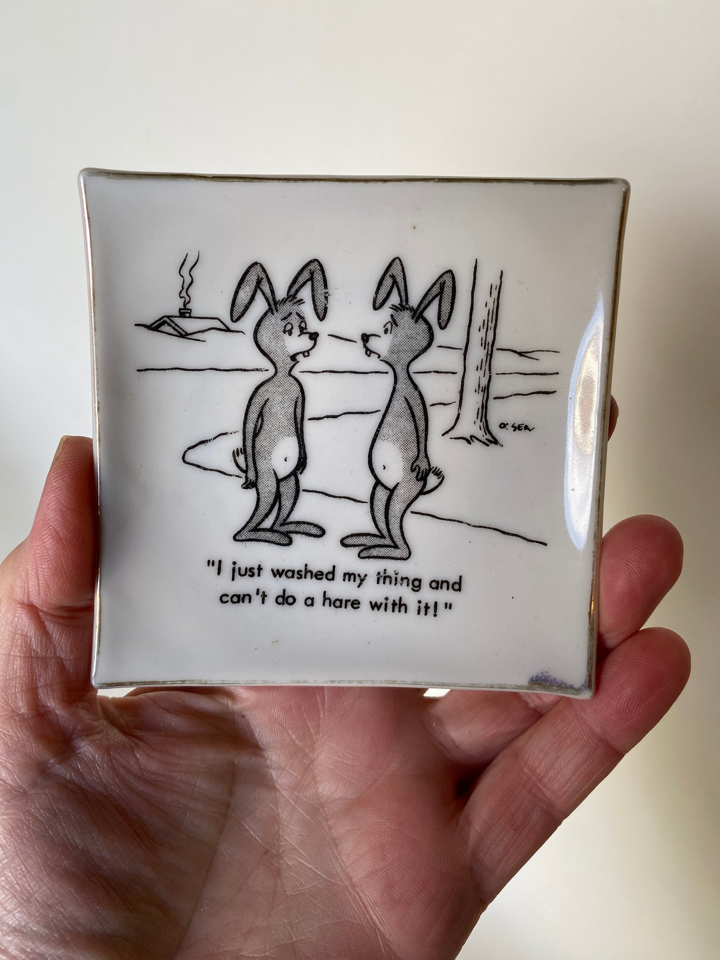 Naughty bunny kitschy trinket dish - made in Japan