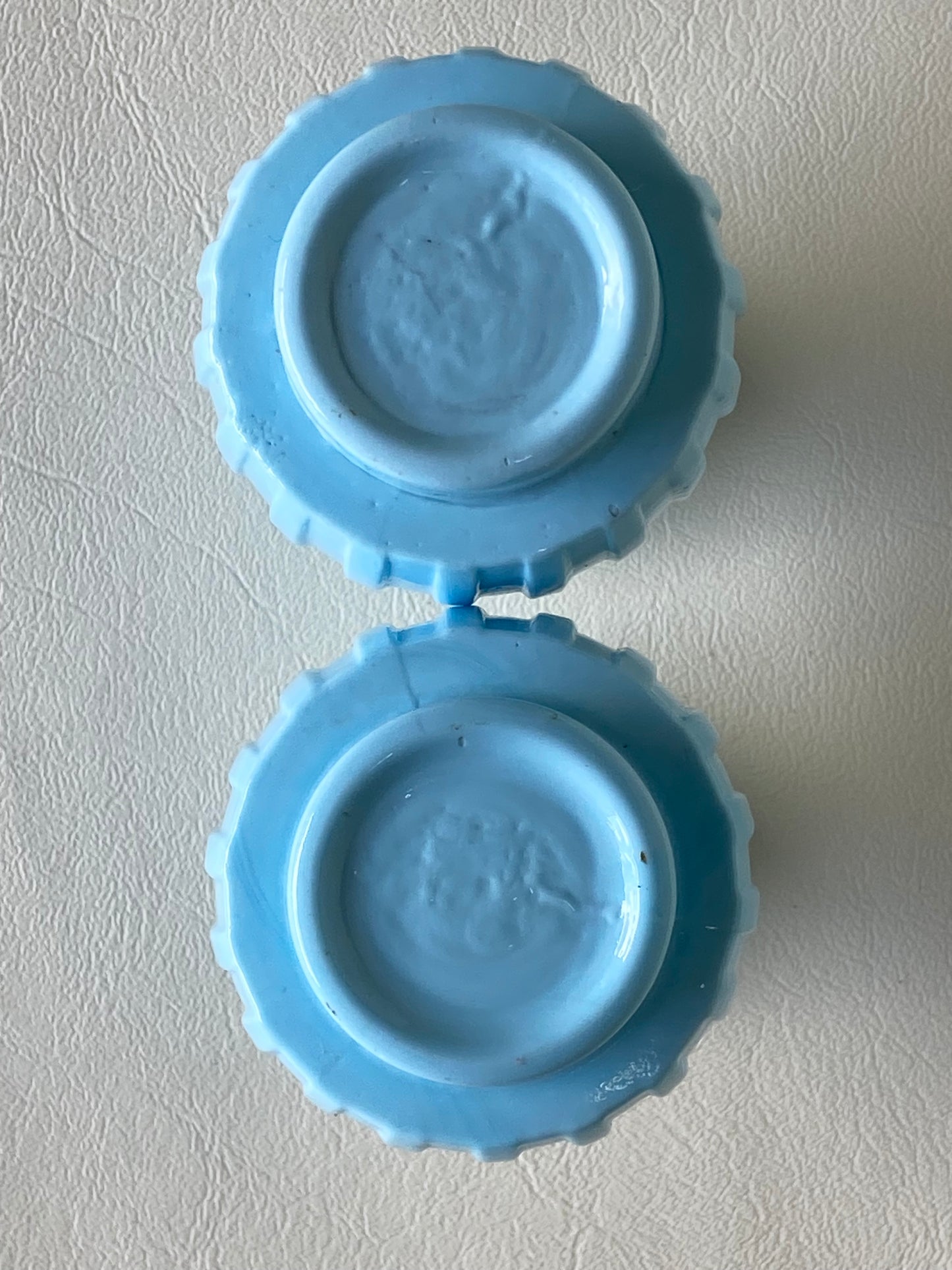 Antique 2 small blue milk glass bud vases