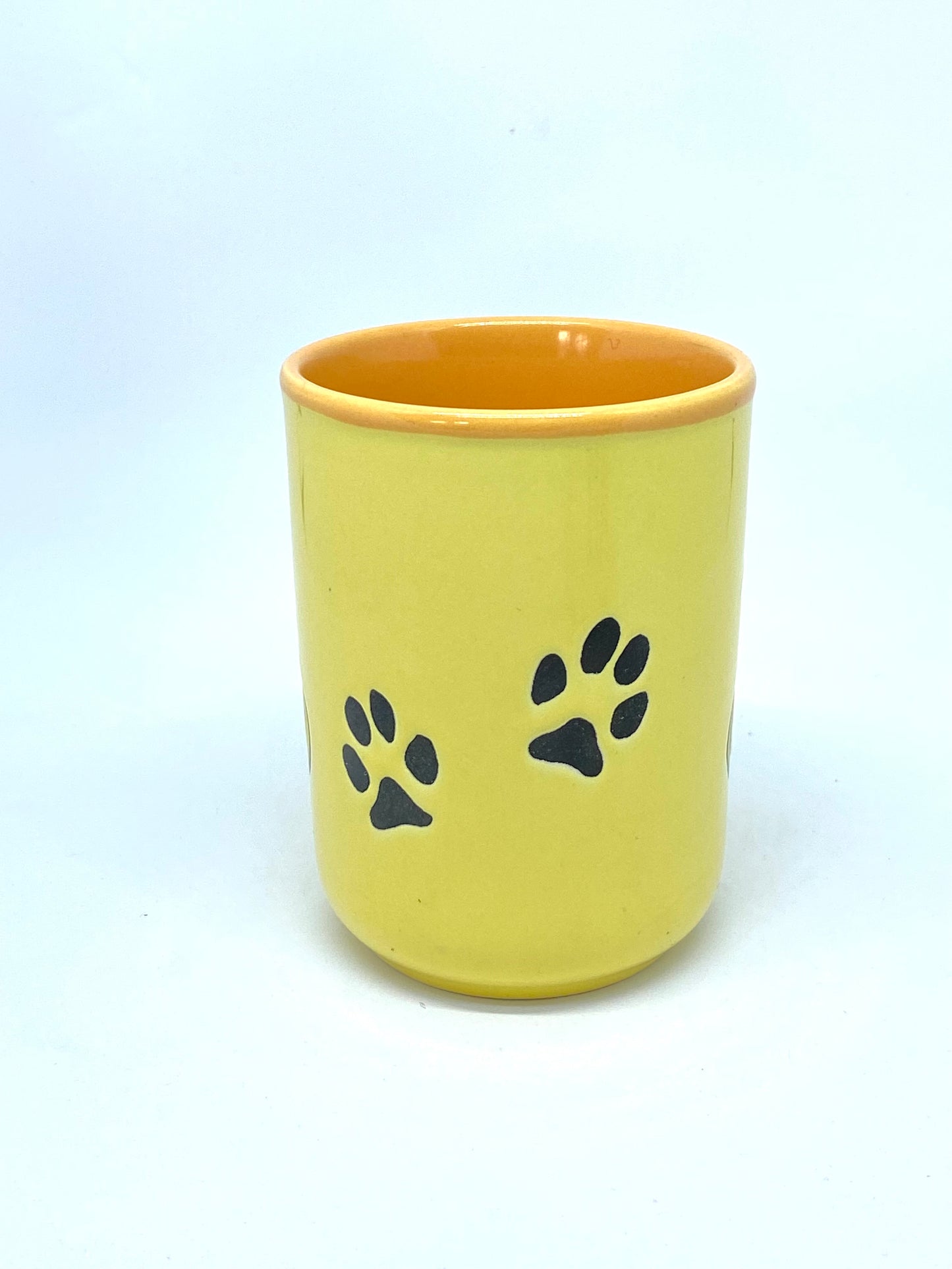 Retro Vintage Staffordshire cat cup - yellow with yellow cat
