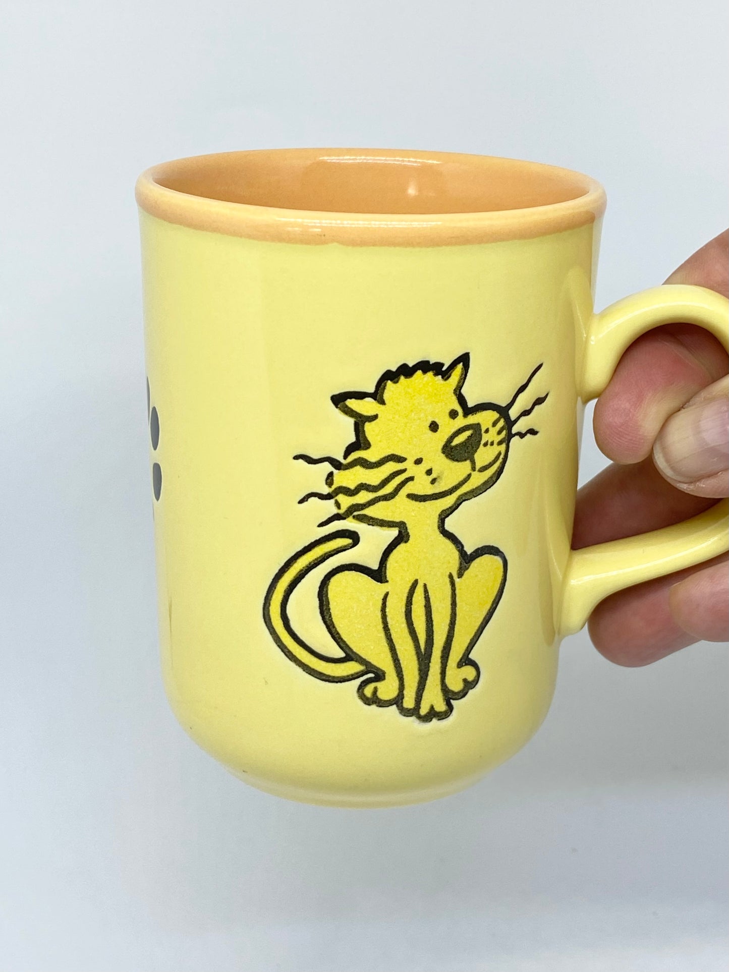 Retro Vintage Staffordshire cat cup - yellow with yellow cat