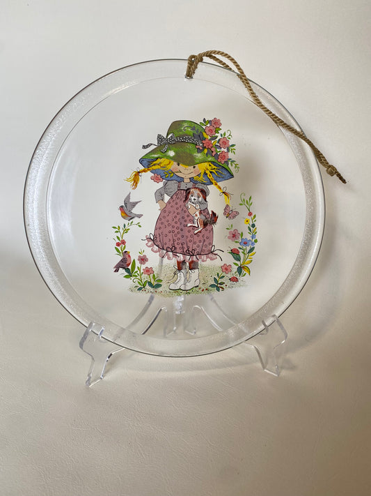 Holly Hobbie (?) 1970s Glass Wall Trivet