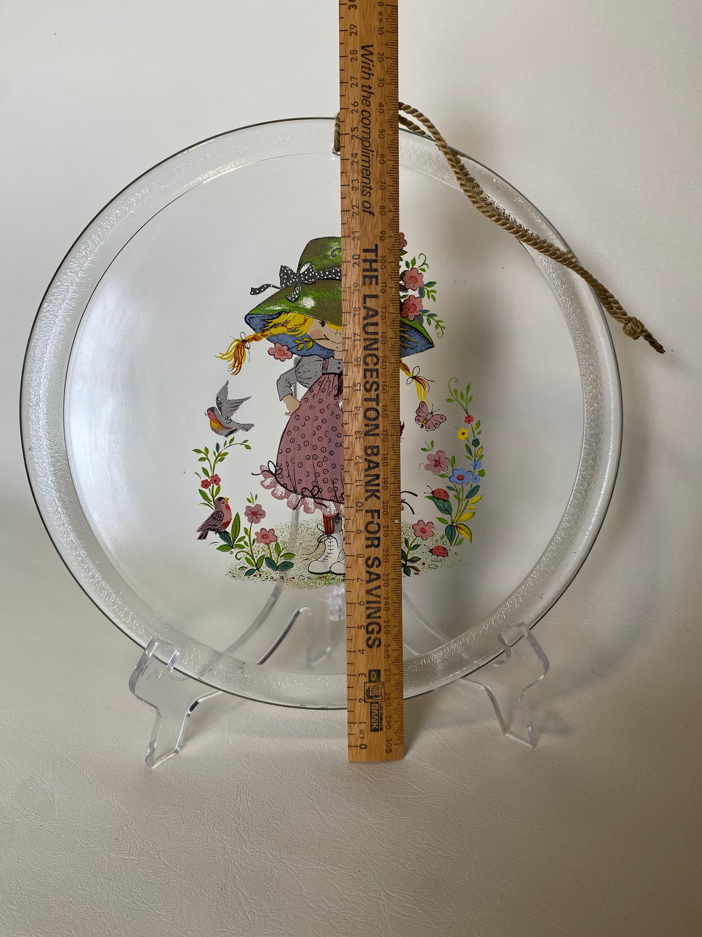 Holly Hobbie (?) 1970s Glass Wall Trivet