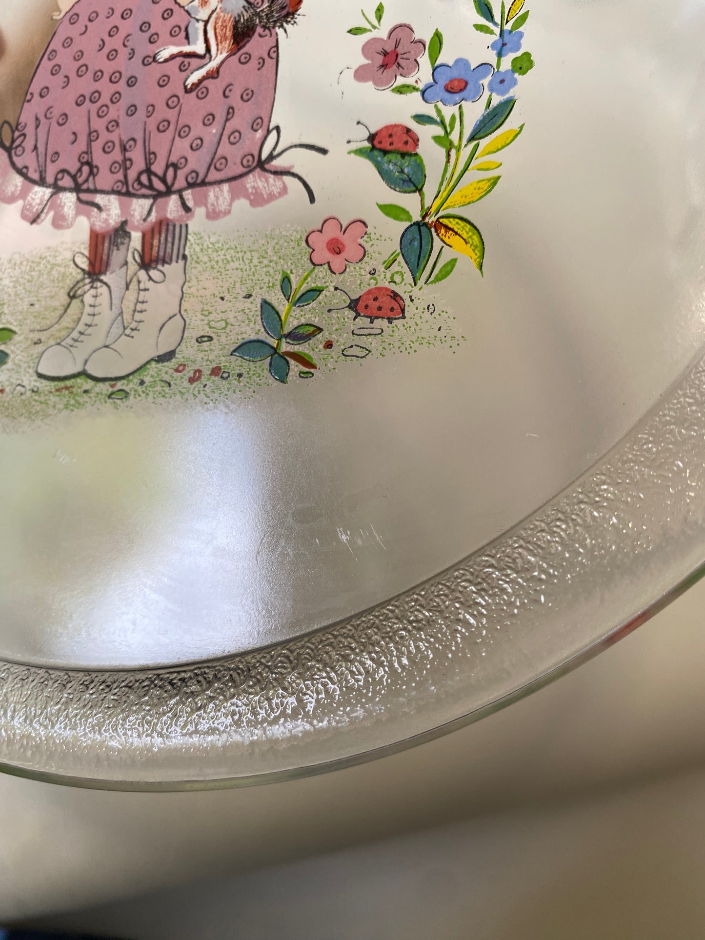 Holly Hobbie (?) 1970s Glass Wall Trivet